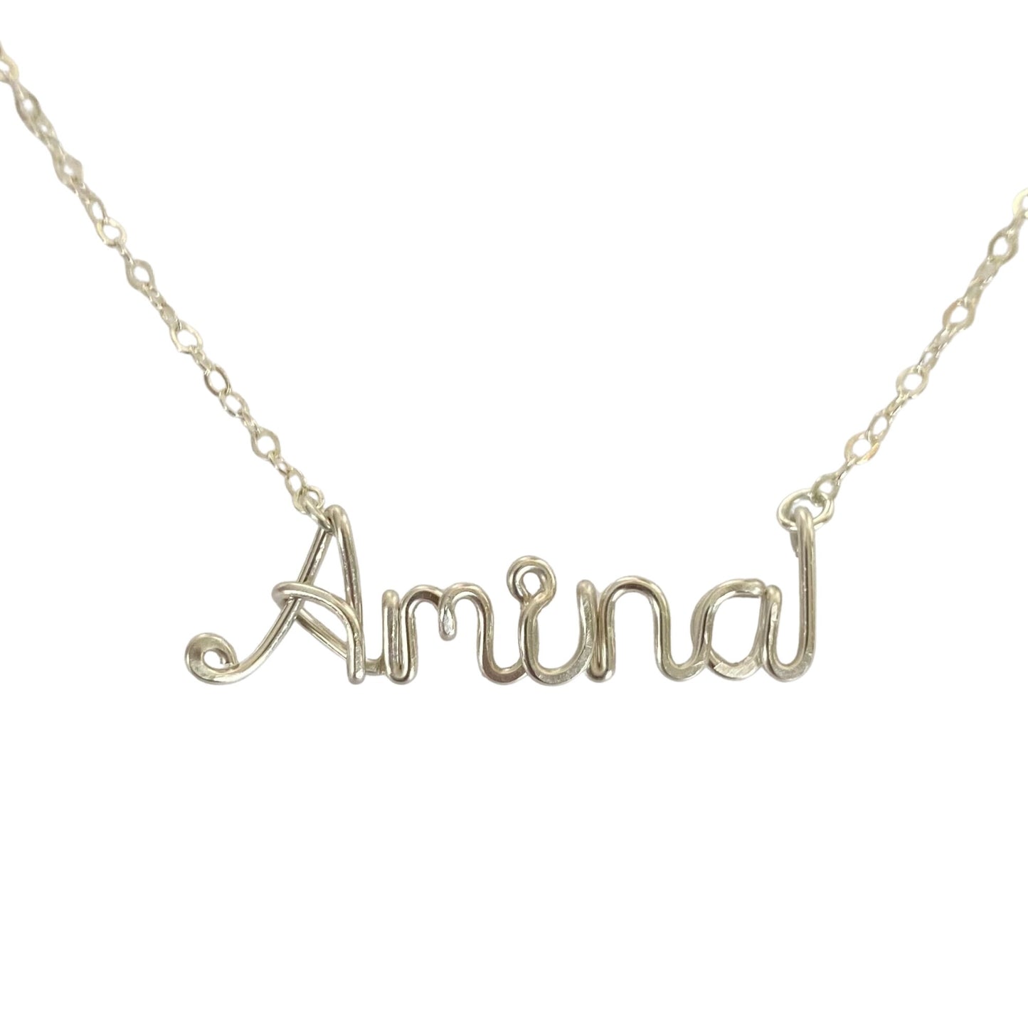 Name Necklace. Custom Sterling Silver Name Necklace. Personalized Script Font Wire Name Necklace.