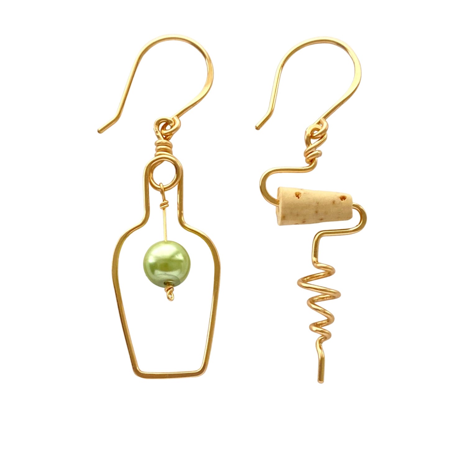 Wine Bottle & Corkscrew Earrings: Swarovski Grape, Sterling Silver or Gold