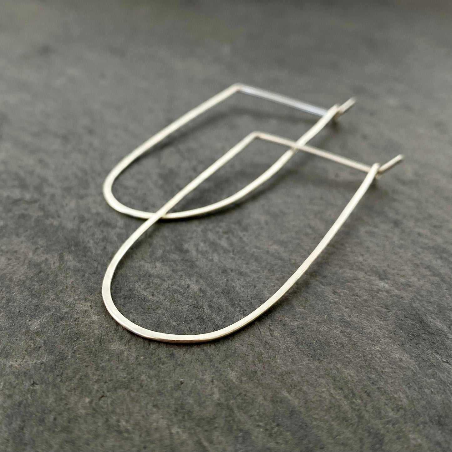 Large Horseshoe Sterling Silver Hoops. Hammered 2.5 inch Oval Hoop Earrings.