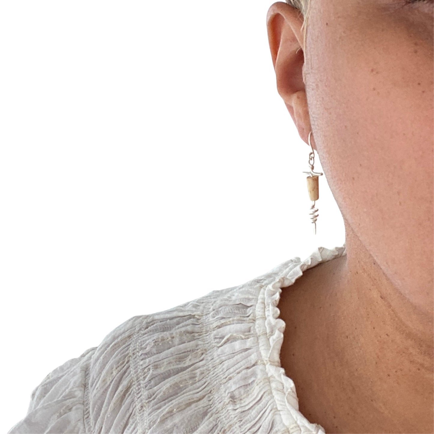 Sterling Silver Wine Earrings: Light Green Jade Gemstone, Corkscrew Earrings