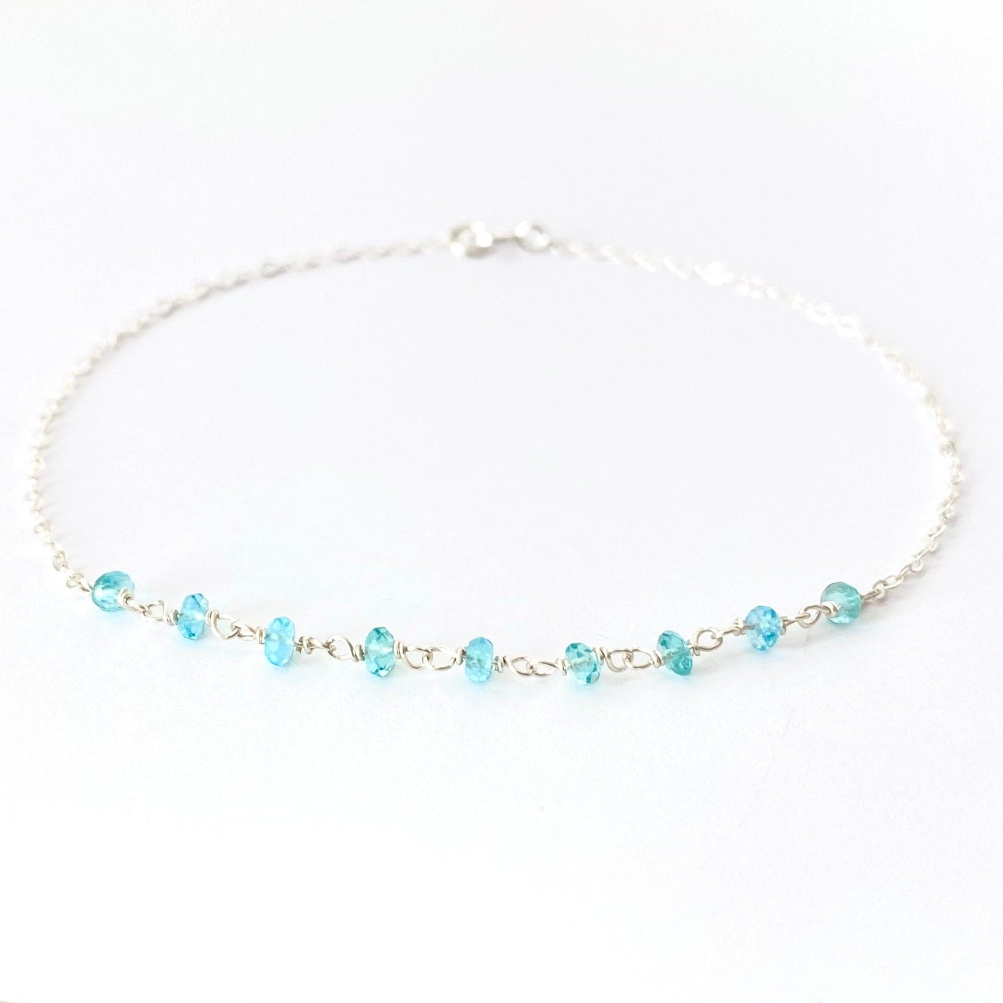 Aquamarine Anklet. Sterling Silver Anklet. Genuine Gemstone Ankle Bracelet.