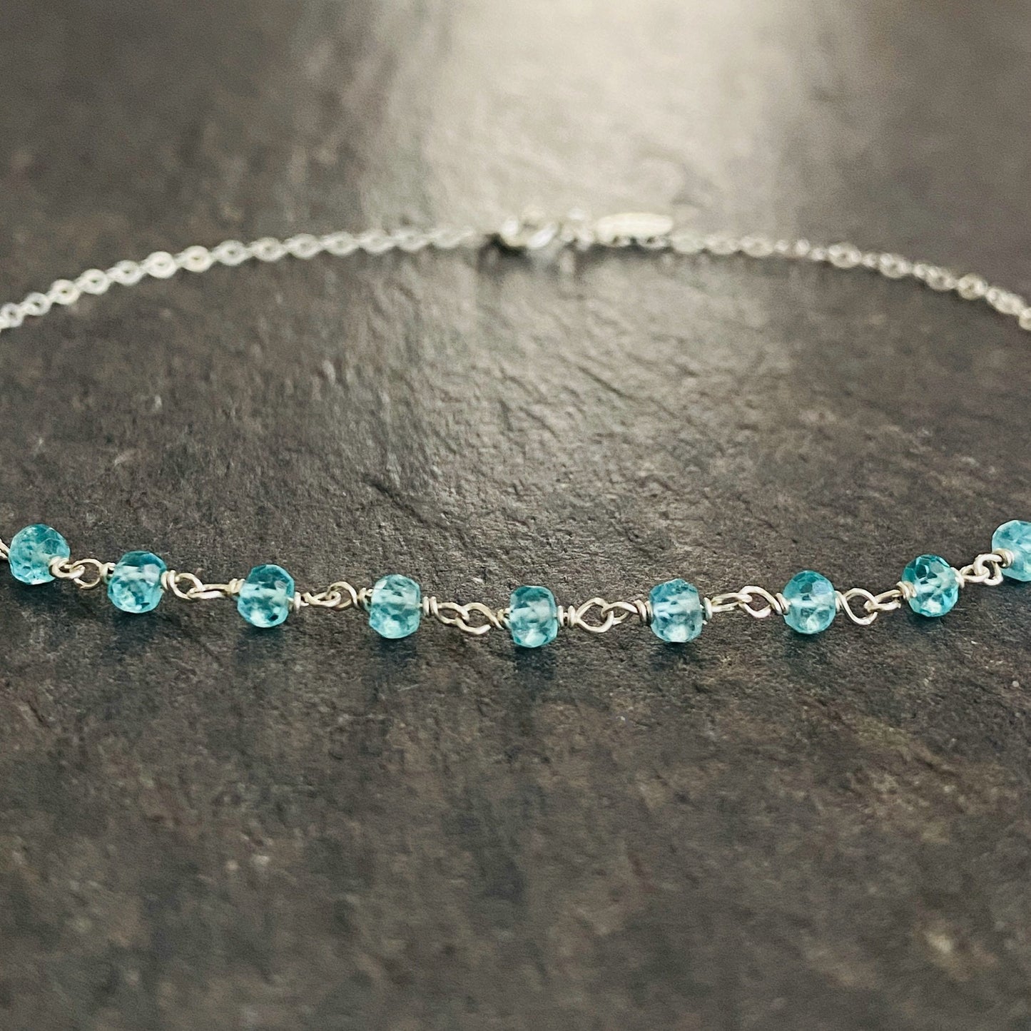 Aquamarine Anklet. Sterling Silver Anklet. Genuine Gemstone Ankle Bracelet.