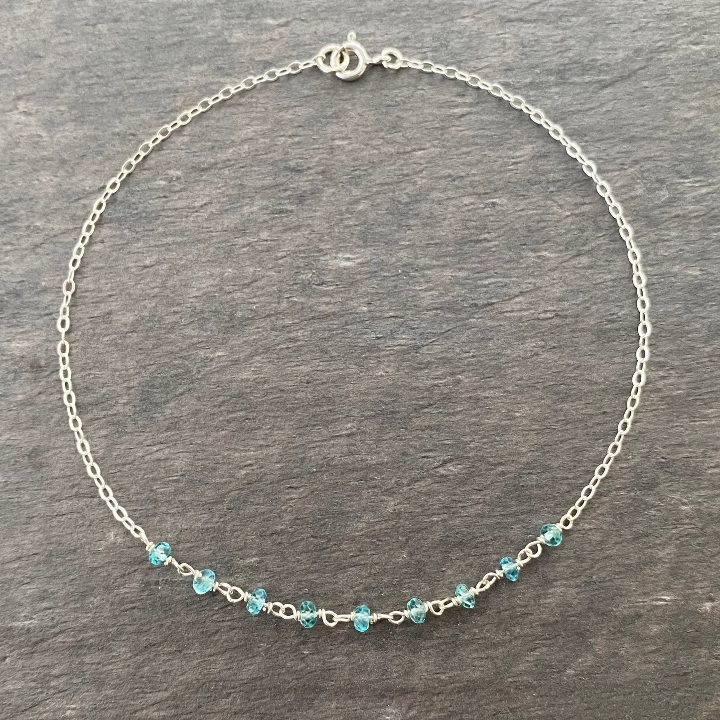 Aquamarine Anklet. Sterling Silver Anklet. Genuine Gemstone Ankle Bracelet.