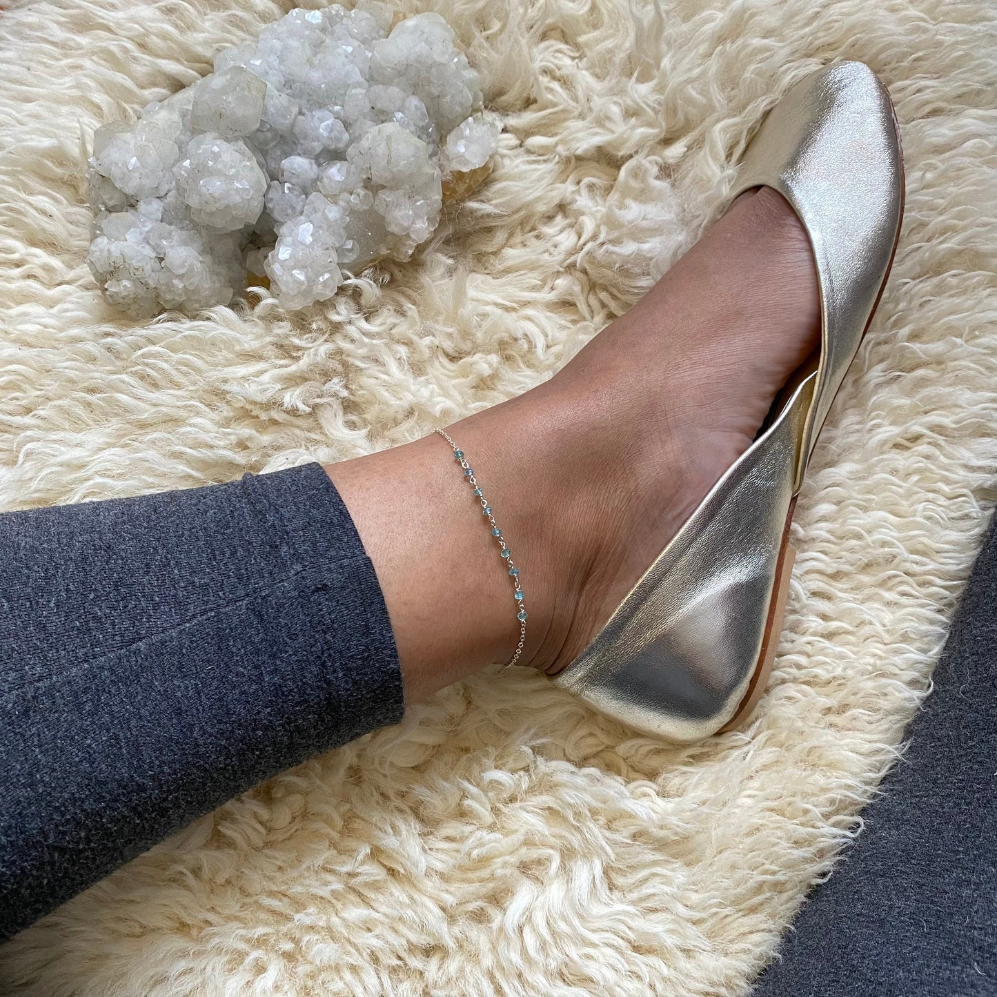 Aquamarine Anklet. Sterling Silver Anklet. Genuine Gemstone Ankle Bracelet.