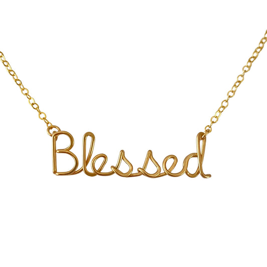 Blessed Necklace. Custom Gold or Silver Blessed Script Necklace. Wire Blessed Necklace. Spiritual Jewelry. Spiritual Religious Necklace.