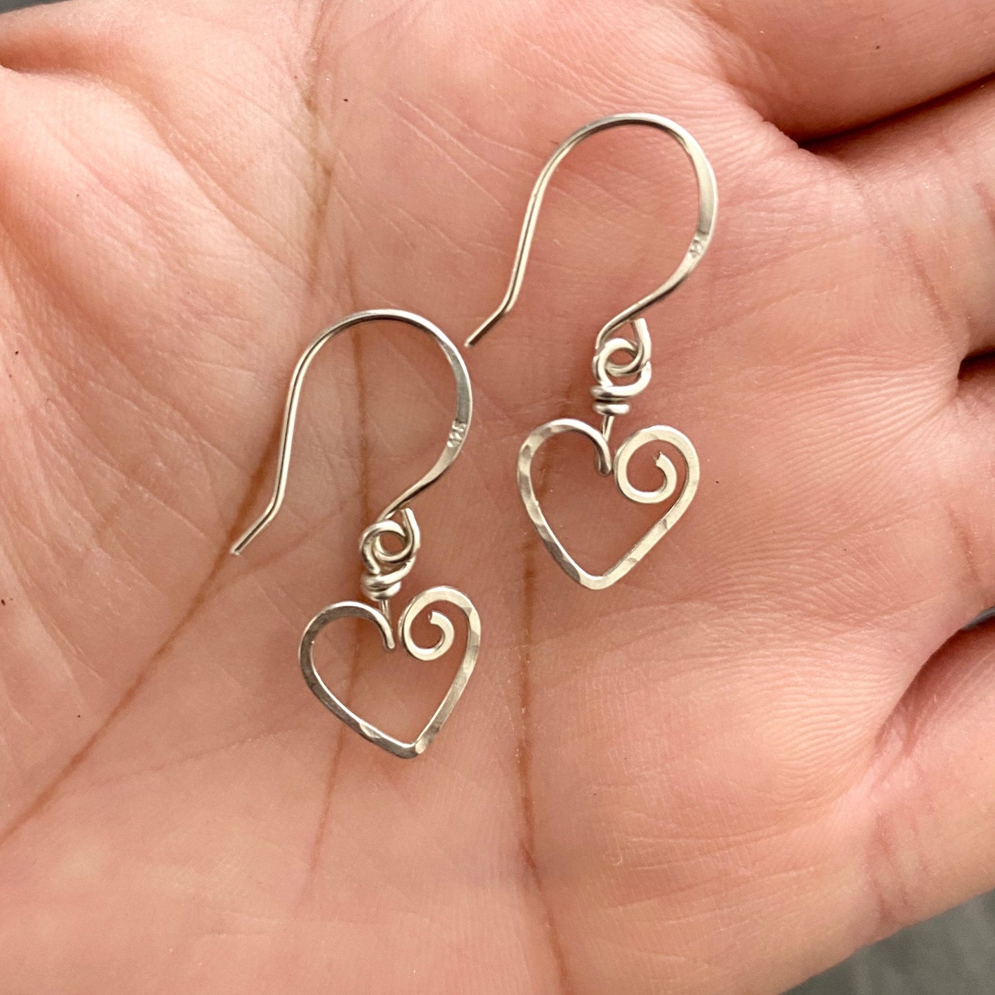 Hammered Sterling Silver Heart Dangle Earrings: Open Heart Design