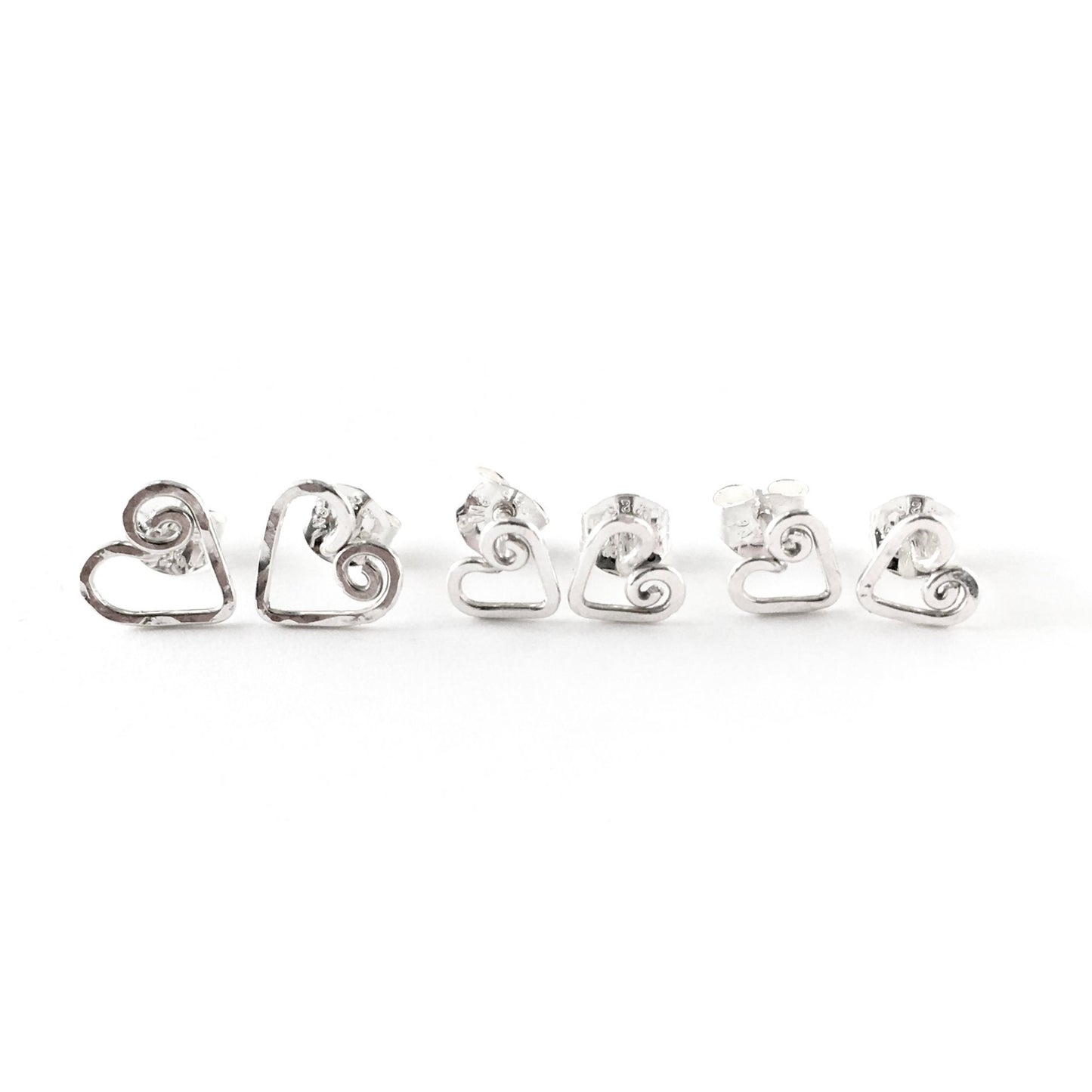 Mother & Daughter Sterling Silver Heart Studs 3 Sets - Twin Mom Gift