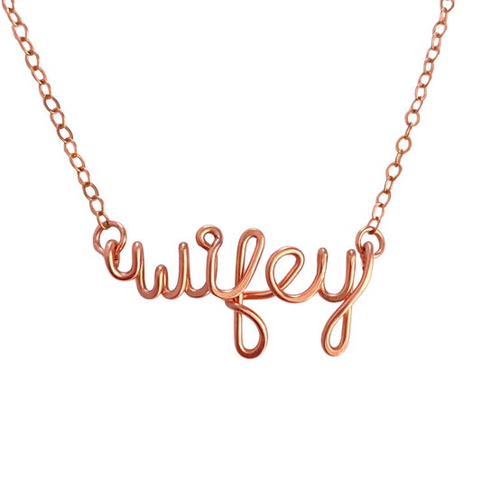 Wifey Necklace. Custom Personalized 14k Rose Gold Filled Name Necklace. Wife marriage wedding day script Calligraphy Name Necklace