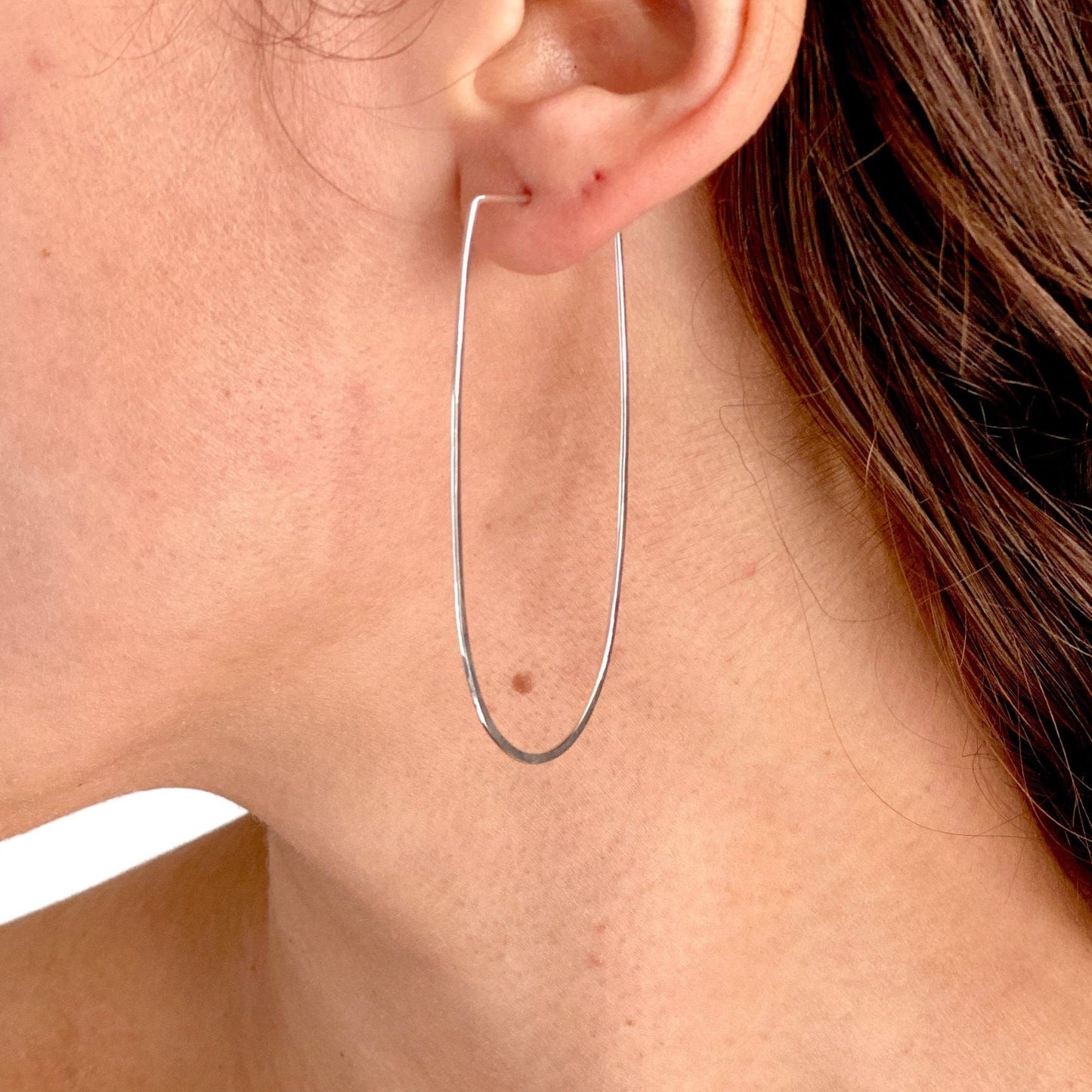 Large Horseshoe Sterling Silver Hoops. Hammered 2.5 inch Oval Hoop Earrings.