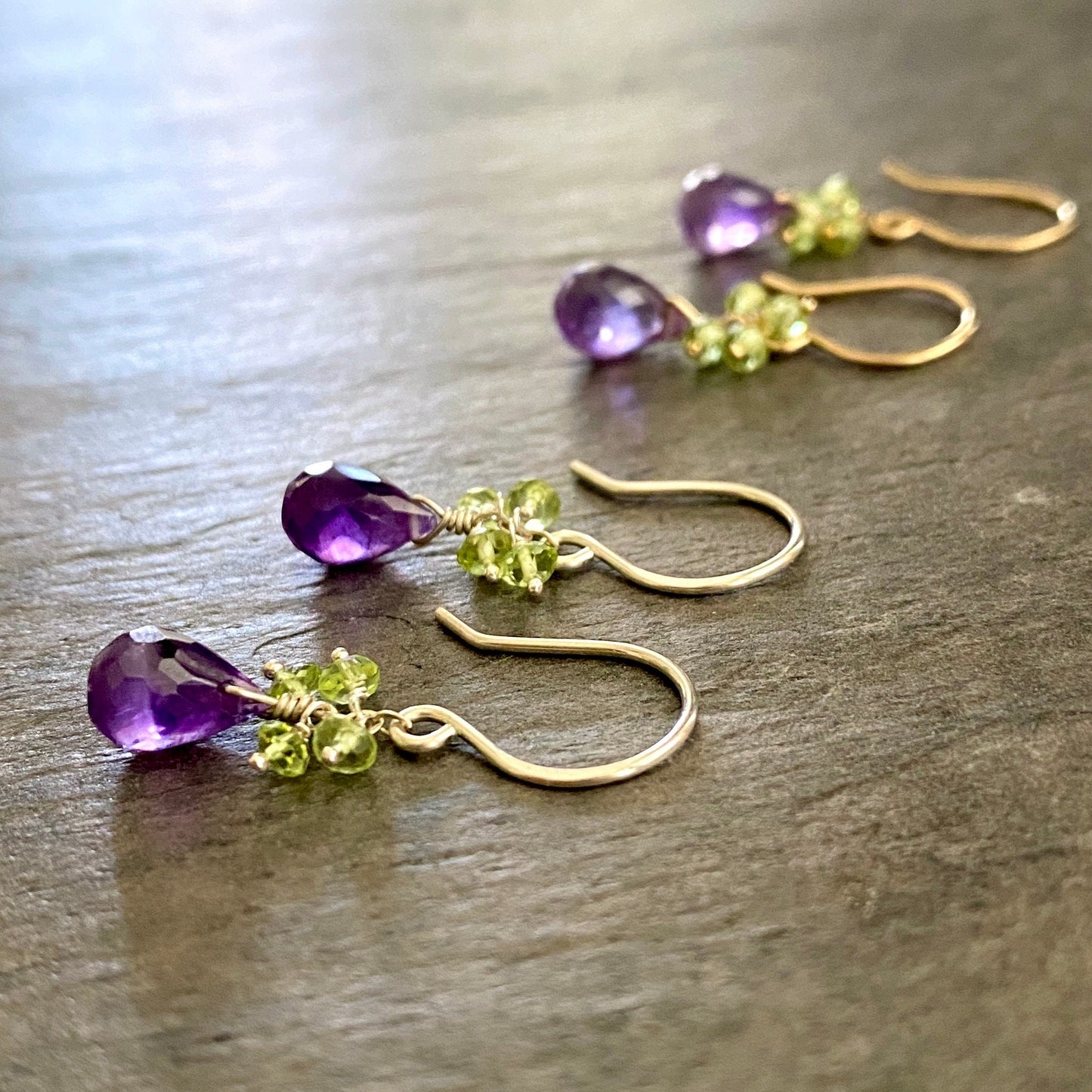 Amethyst and Peridot Earrings. Genuine Purple Green Gemstone Earrings.