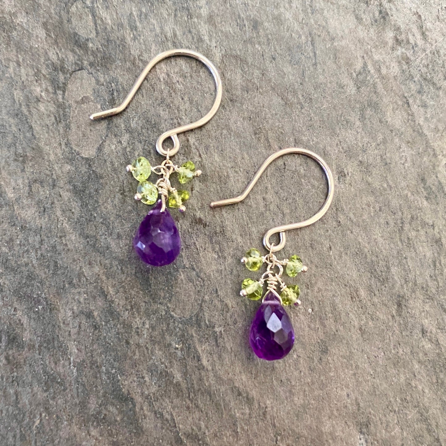 Amethyst and Peridot Earrings. Genuine Purple Green Gemstone Earrings.