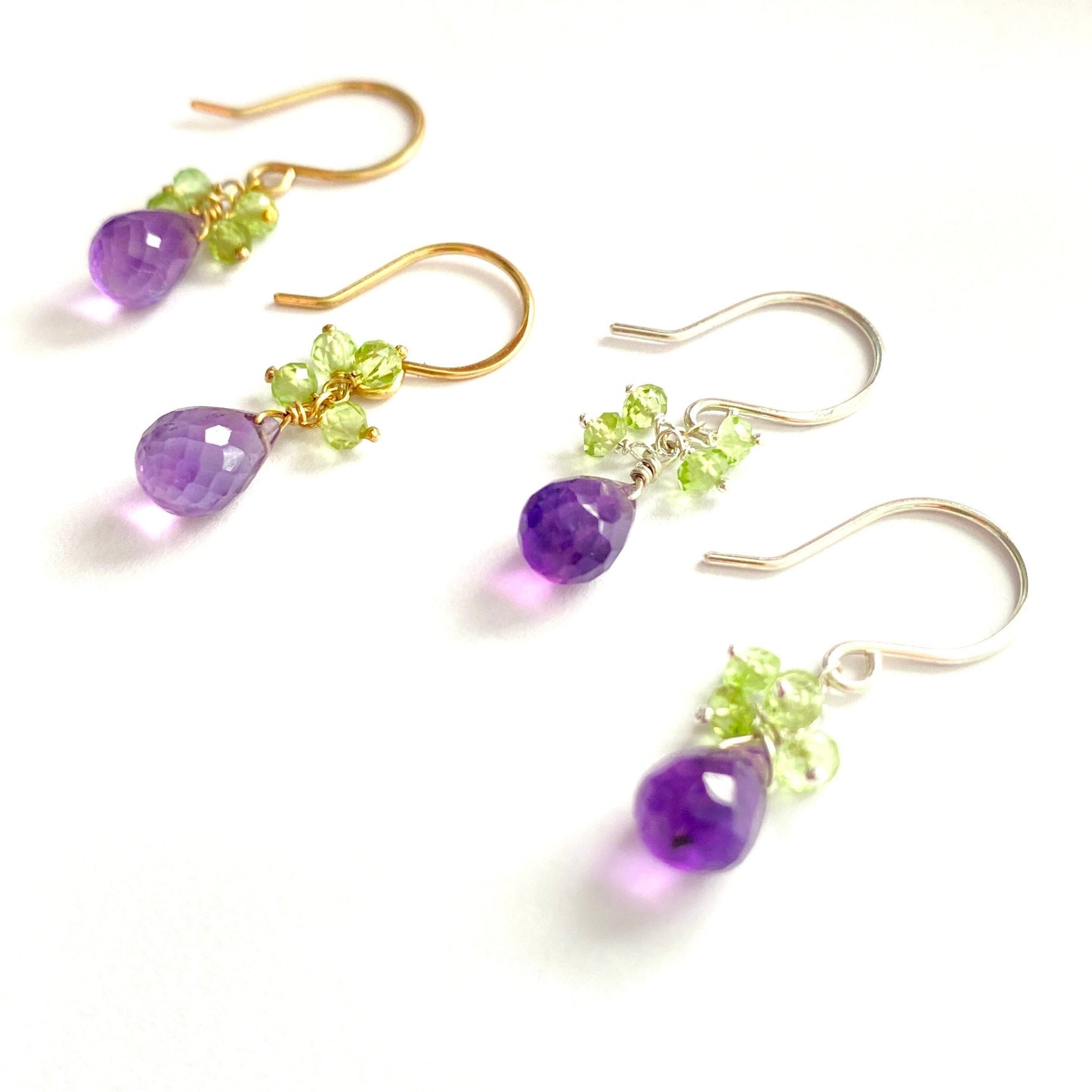 Amethyst and Peridot Earrings. Genuine Purple Green Gemstone Earrings.
