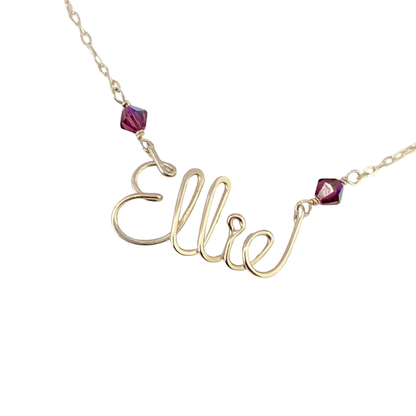 Custom Sterling Silver Girl Child Name Necklace: Swarovski Crystal Accent