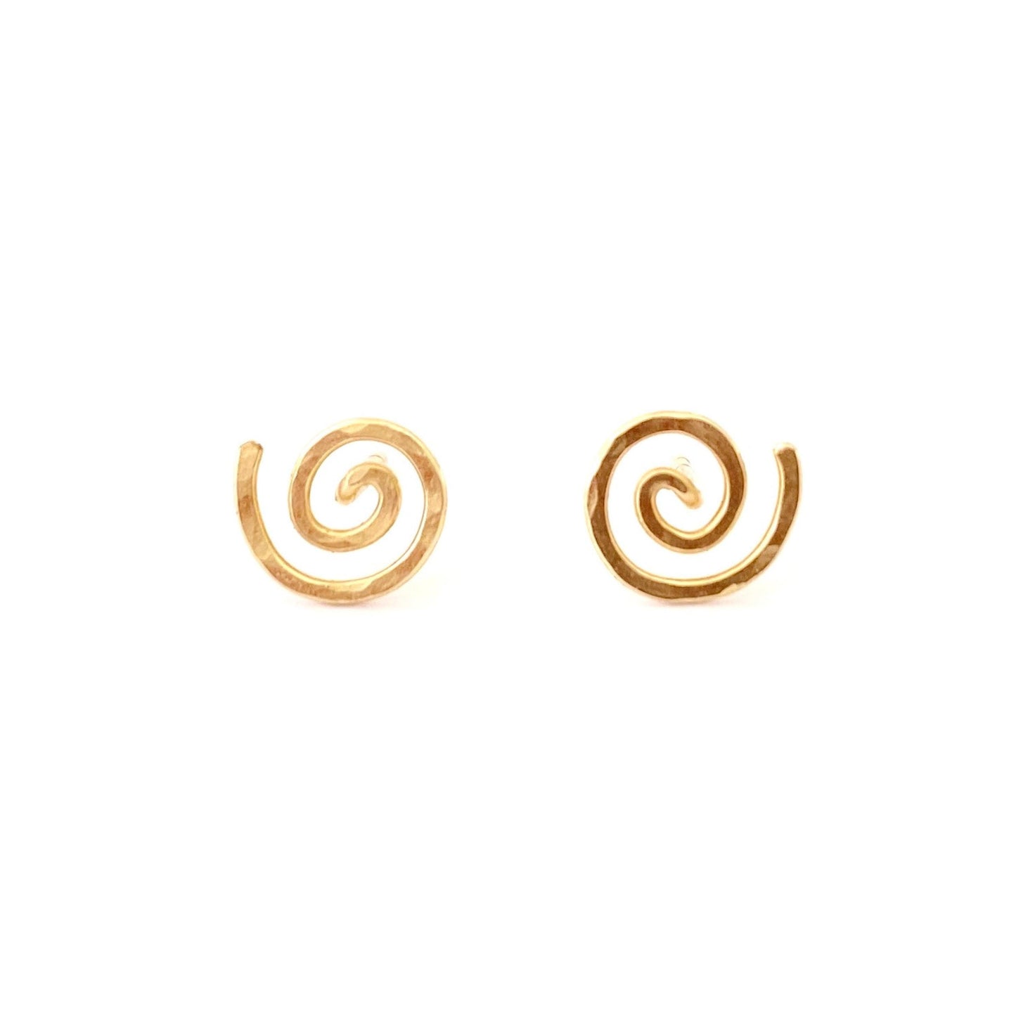 14k Solid Gold Spiral Stud Earrings: Hammered Swirl Design