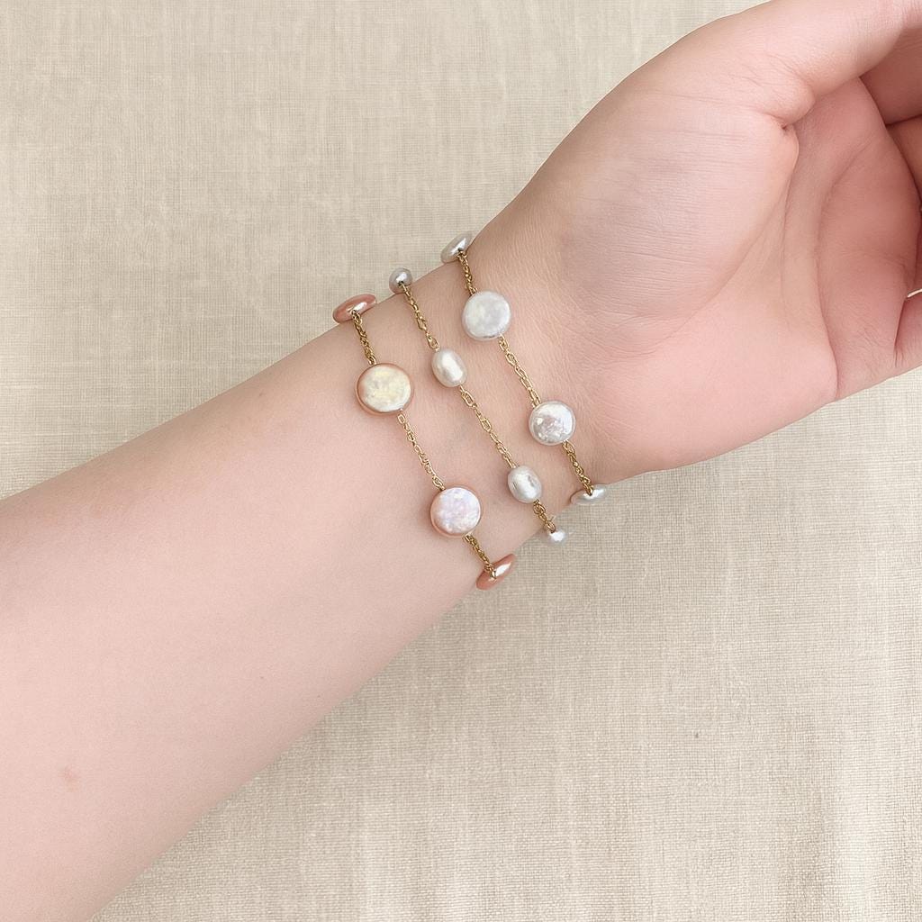 Oval Pearl Bracelet • 14k Gold Filled Paperclip Chain • Bridal Pearl Jewelry