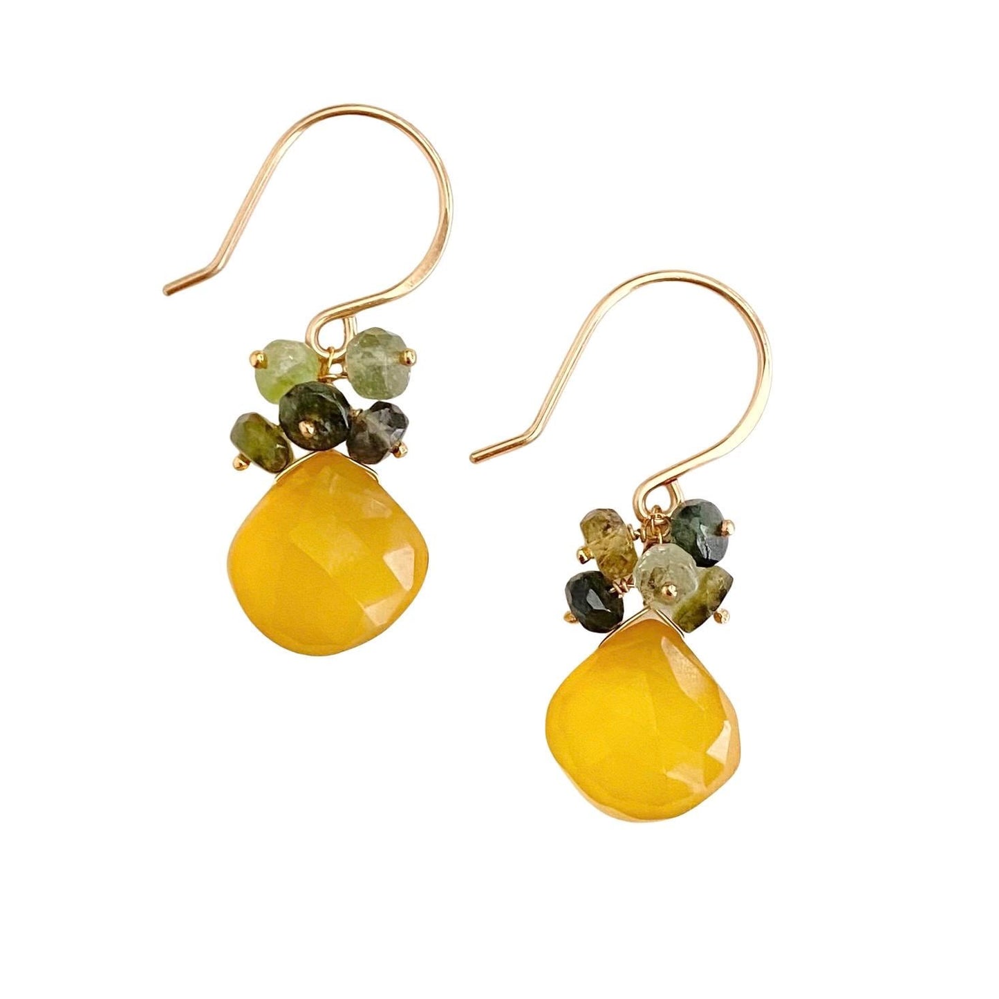 Honey Chalcedony and Green Tourmaline Earrings – 14k Gold Filled