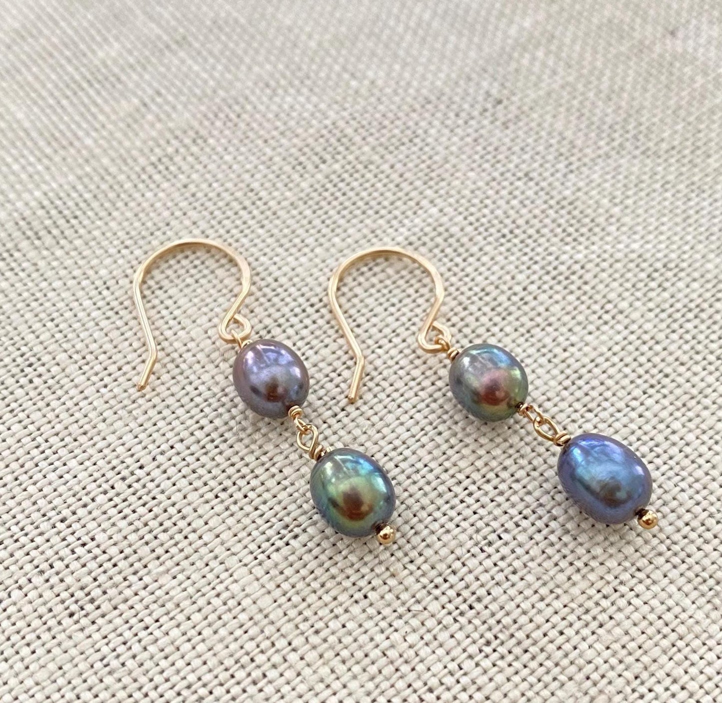 Peacock Pearl Drop Earrings: 14k Gold Filled Freshwater Pearls