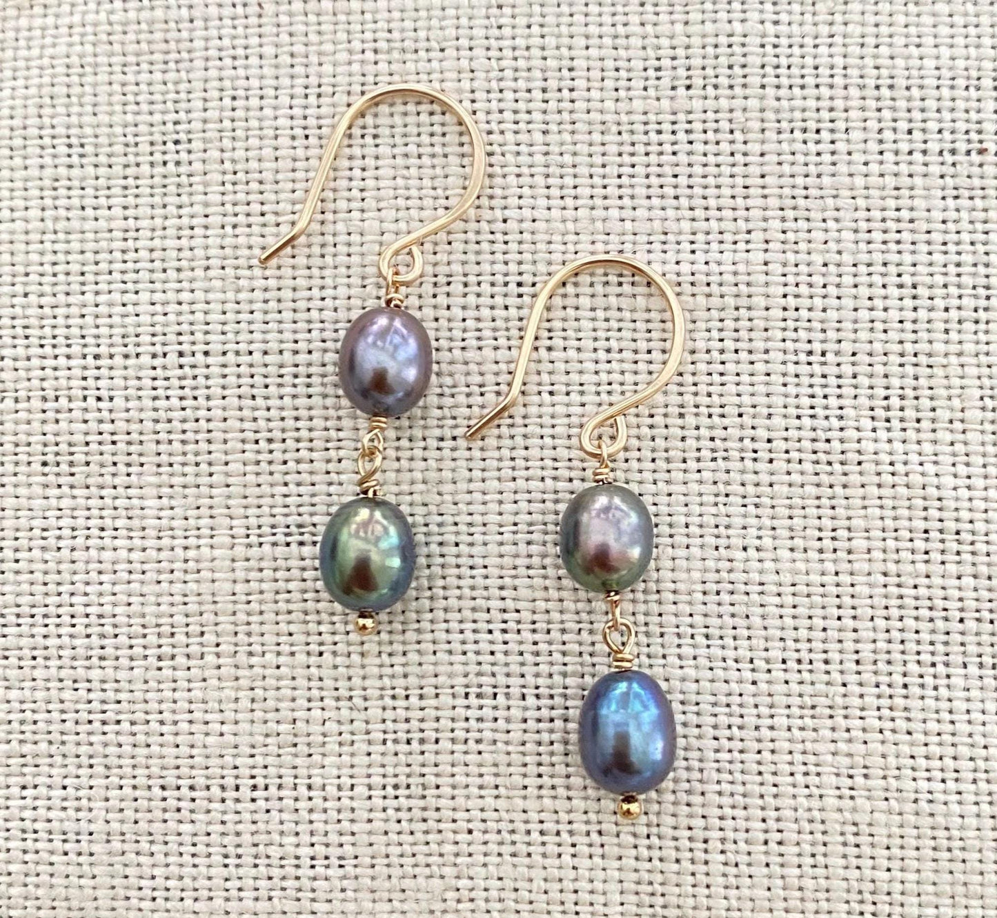 Peacock Pearl Drop Earrings: 14k Gold Filled Freshwater Pearls