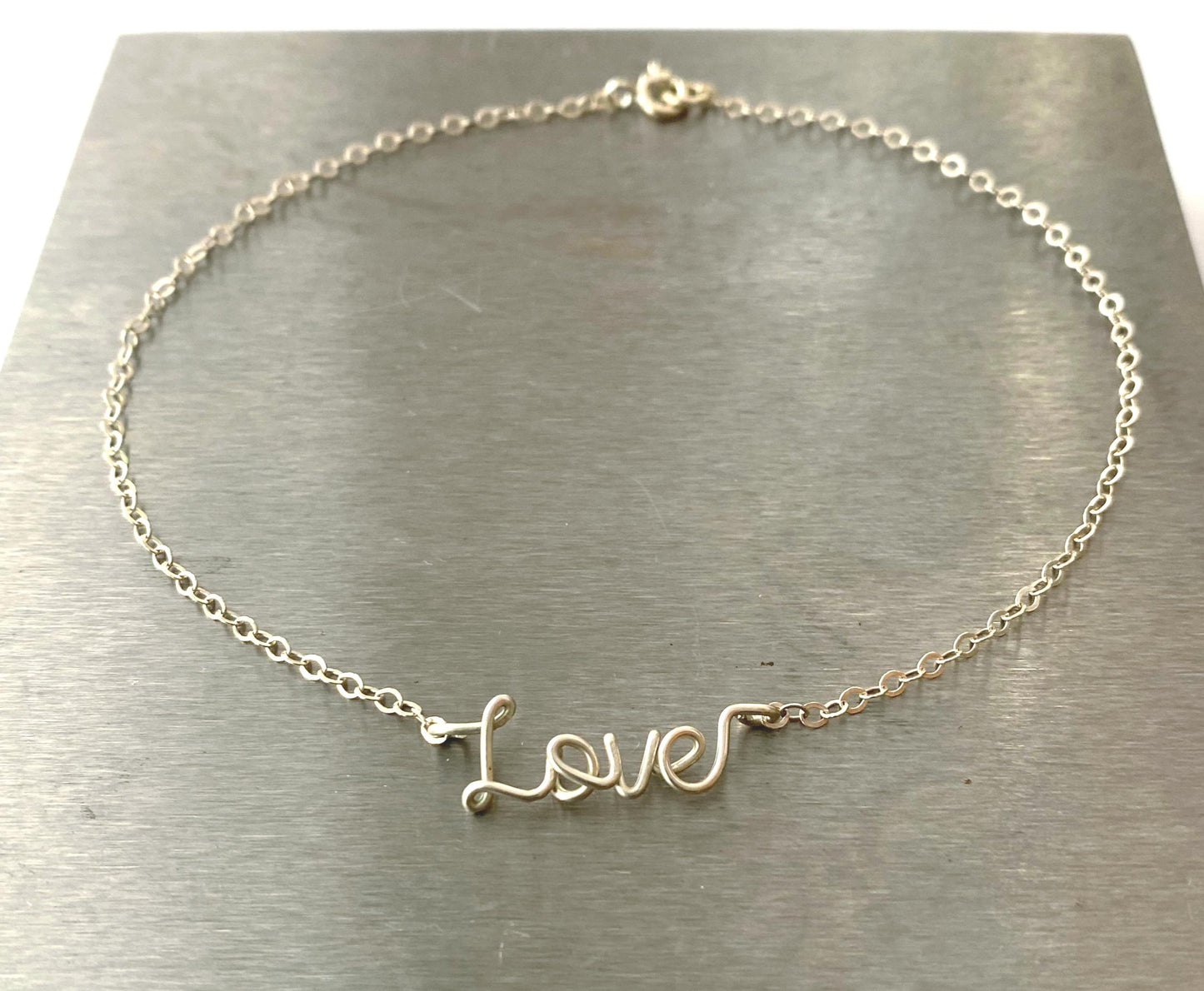 Sterling Silver 'Love' Anklet: Tiny Delicate Word Ankle Bracelet