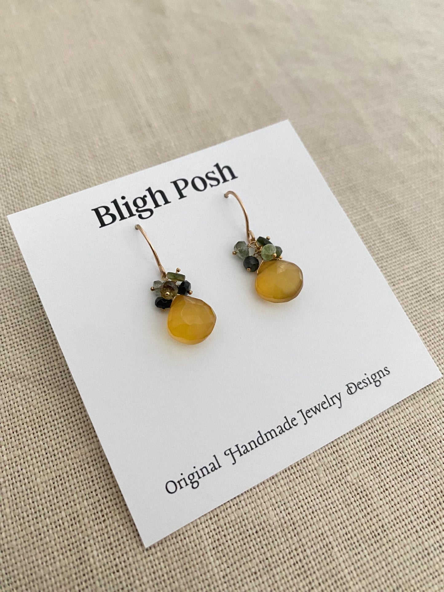 Honey Chalcedony and Green Tourmaline Earrings – 14k Gold Filled