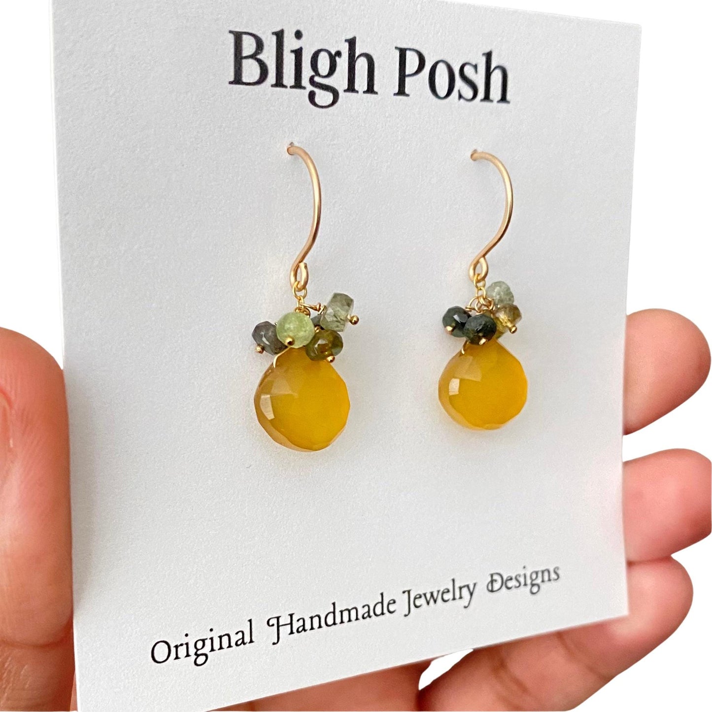 Honey Chalcedony and Green Tourmaline Earrings – 14k Gold Filled