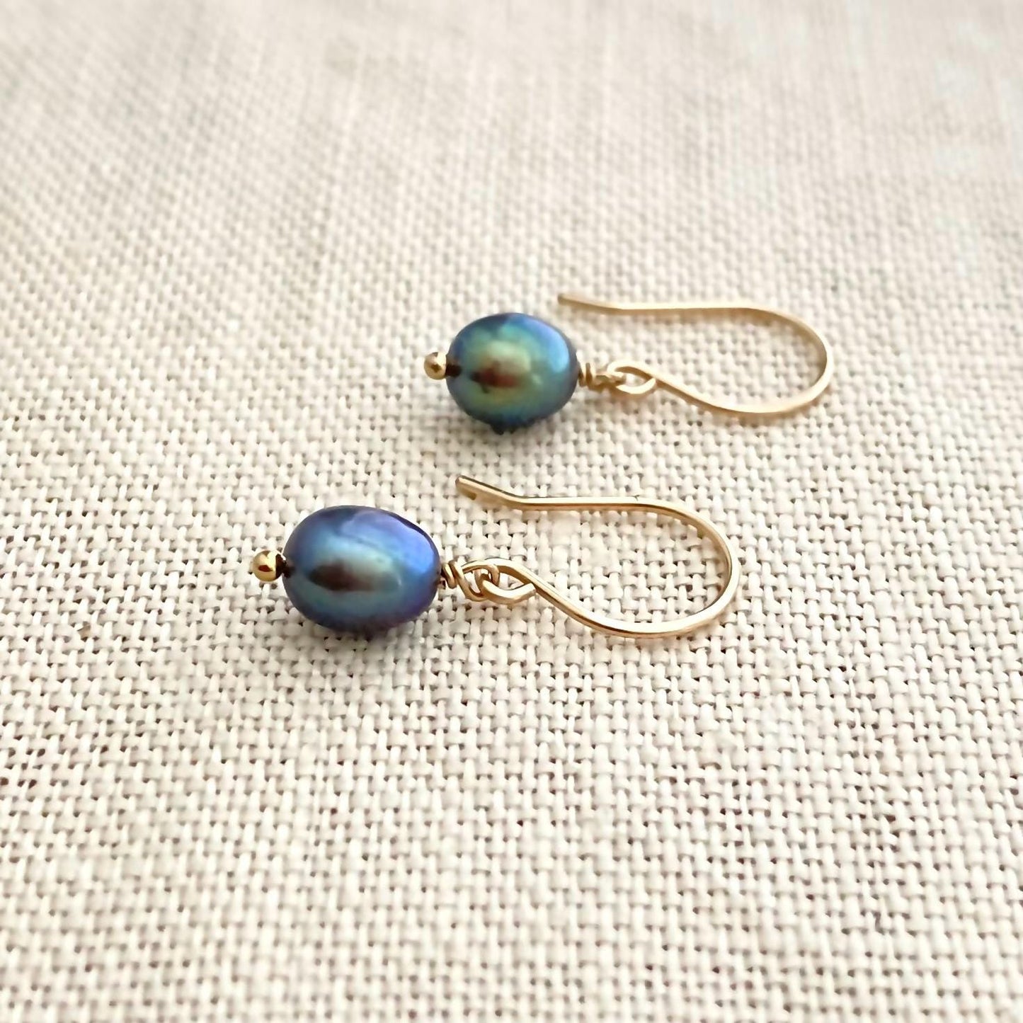 Peacock Pearl Earrings: 14k Gold Filled Minimalist Freshwater Pearls