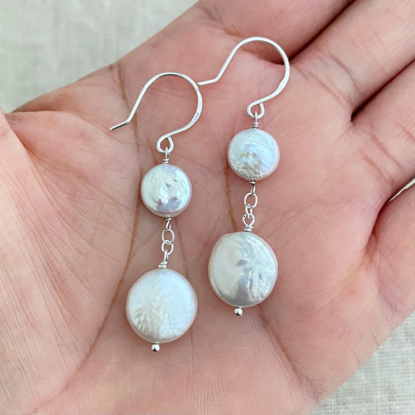 Double Coin Pearl Earrings- Sterling Silver