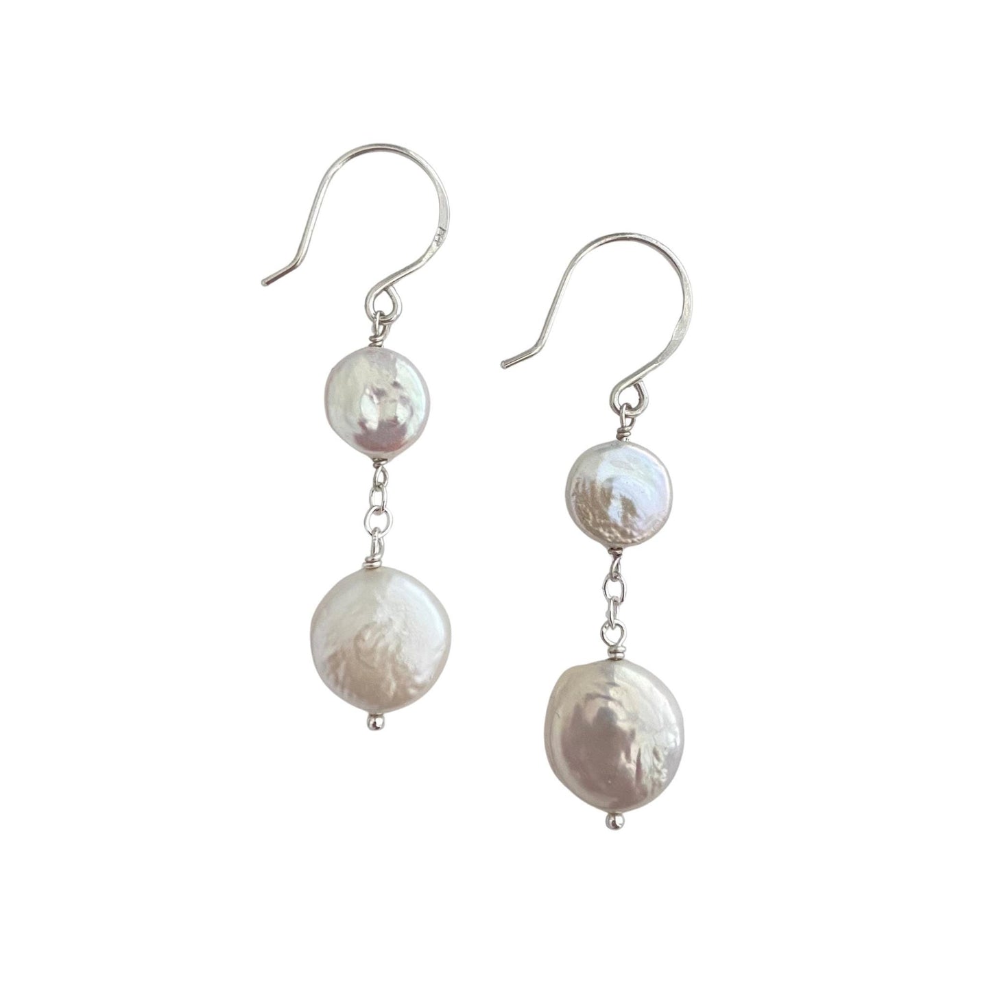 Double Coin Pearl Earrings- Sterling Silver