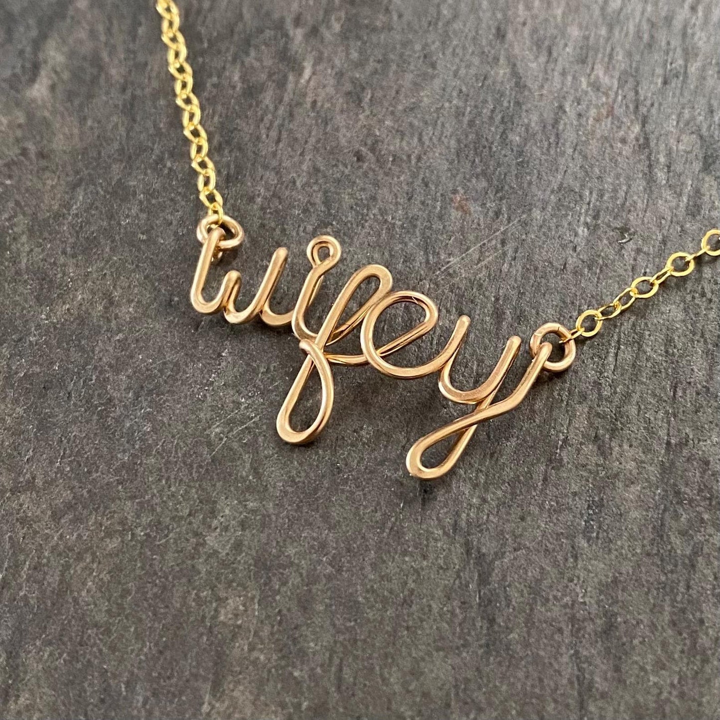 Wifey Necklace: 14k Gold Filled Script Name, Bridal Gift