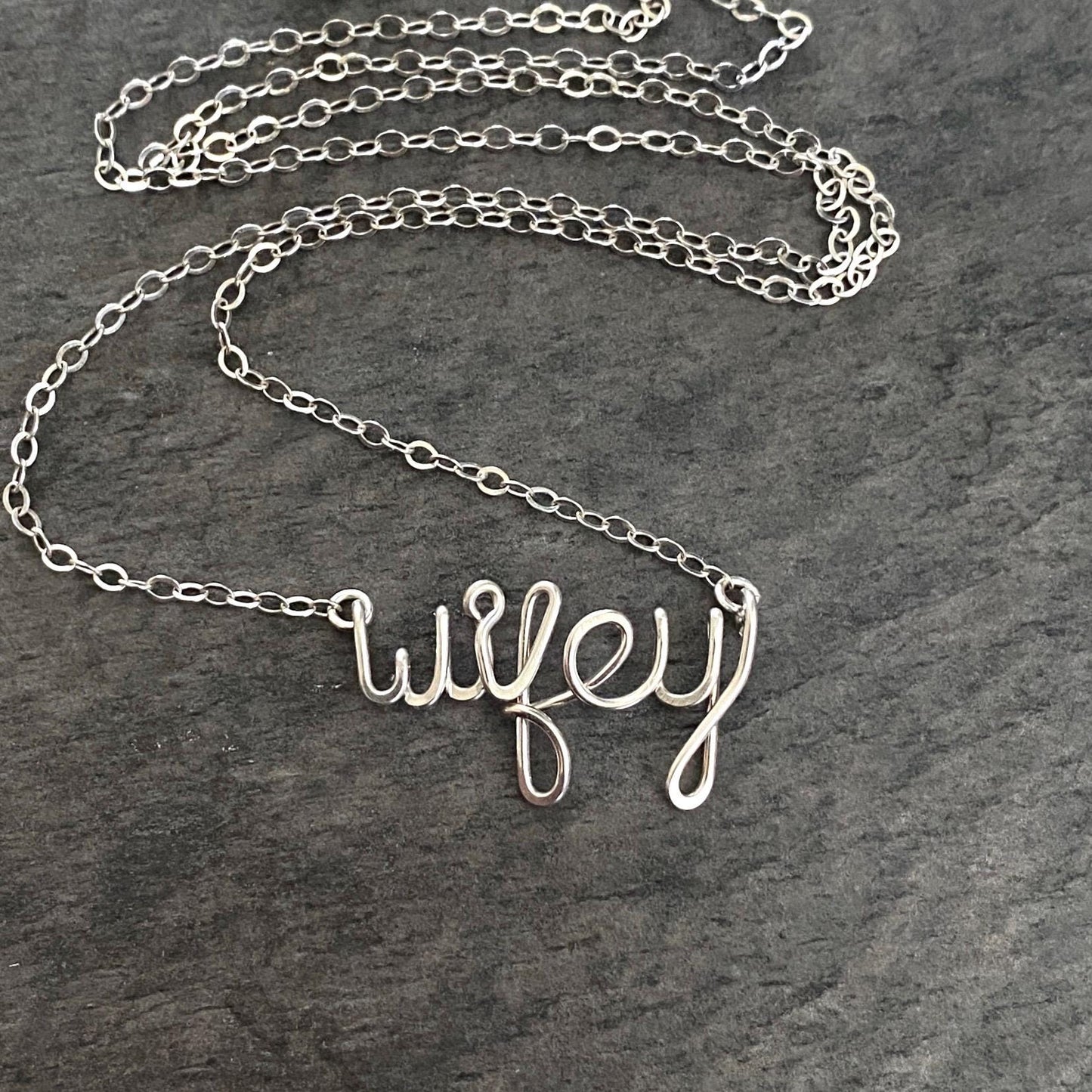 Wifey Necklace: Sterling Silver Script Name, Bridal, Valentines Gift