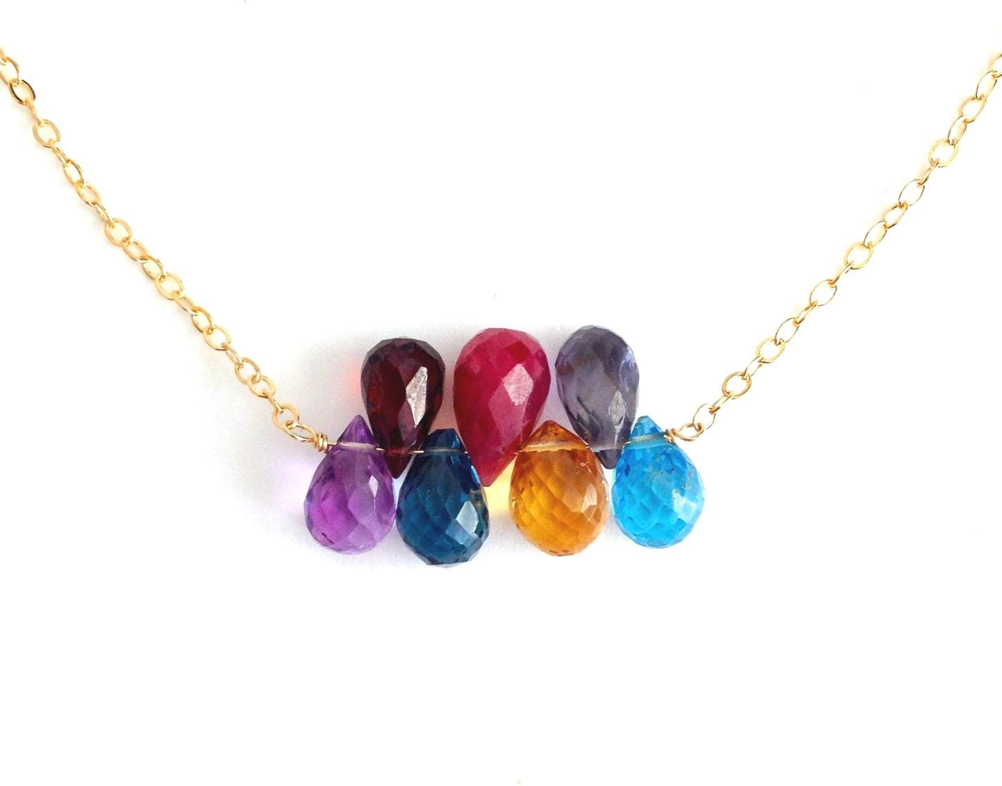 Rainbow Multi-Gemstone Necklace. Ruby, Amethyst, Garnet, Citrine, Topaz 14k Gold Fill.