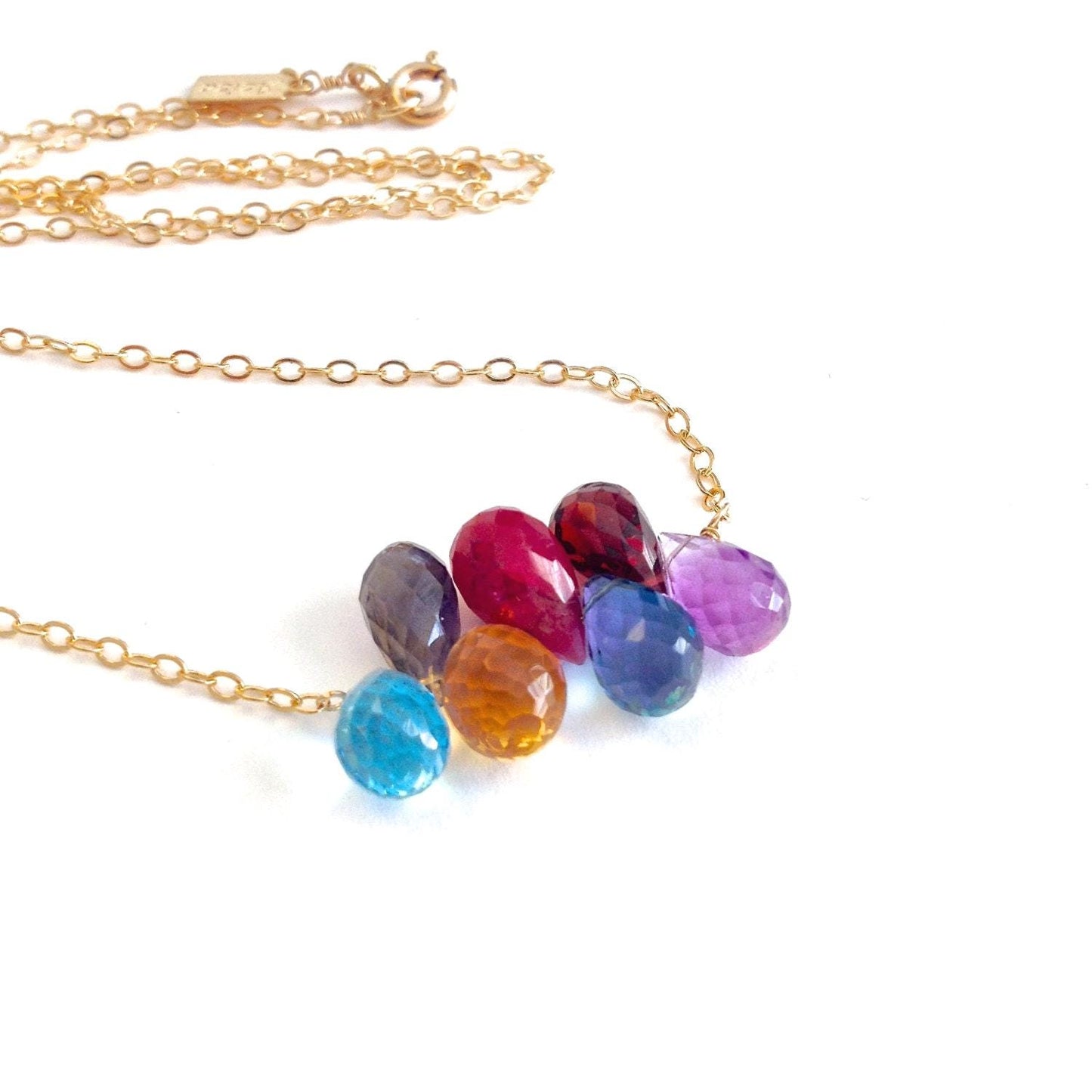 Rainbow Multi-Gemstone Necklace. Ruby, Amethyst, Garnet, Citrine, Topaz 14k Gold Fill.