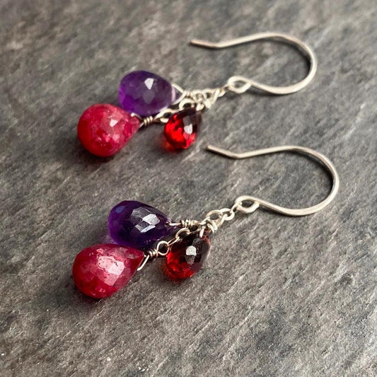 Garnet Ruby Amethyst Sterling Silver Chandelier Earrings