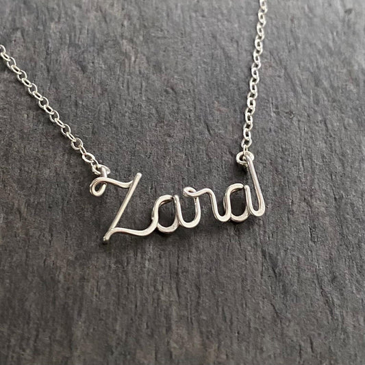 Sterling Silver Script Name Necklace: Personalized Wire Jewelry