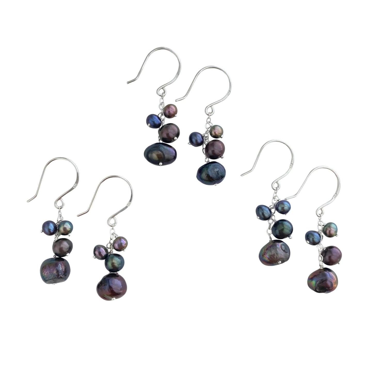 Black Peacock Pearl Earrings: Sterling Silver Dangle Earrings