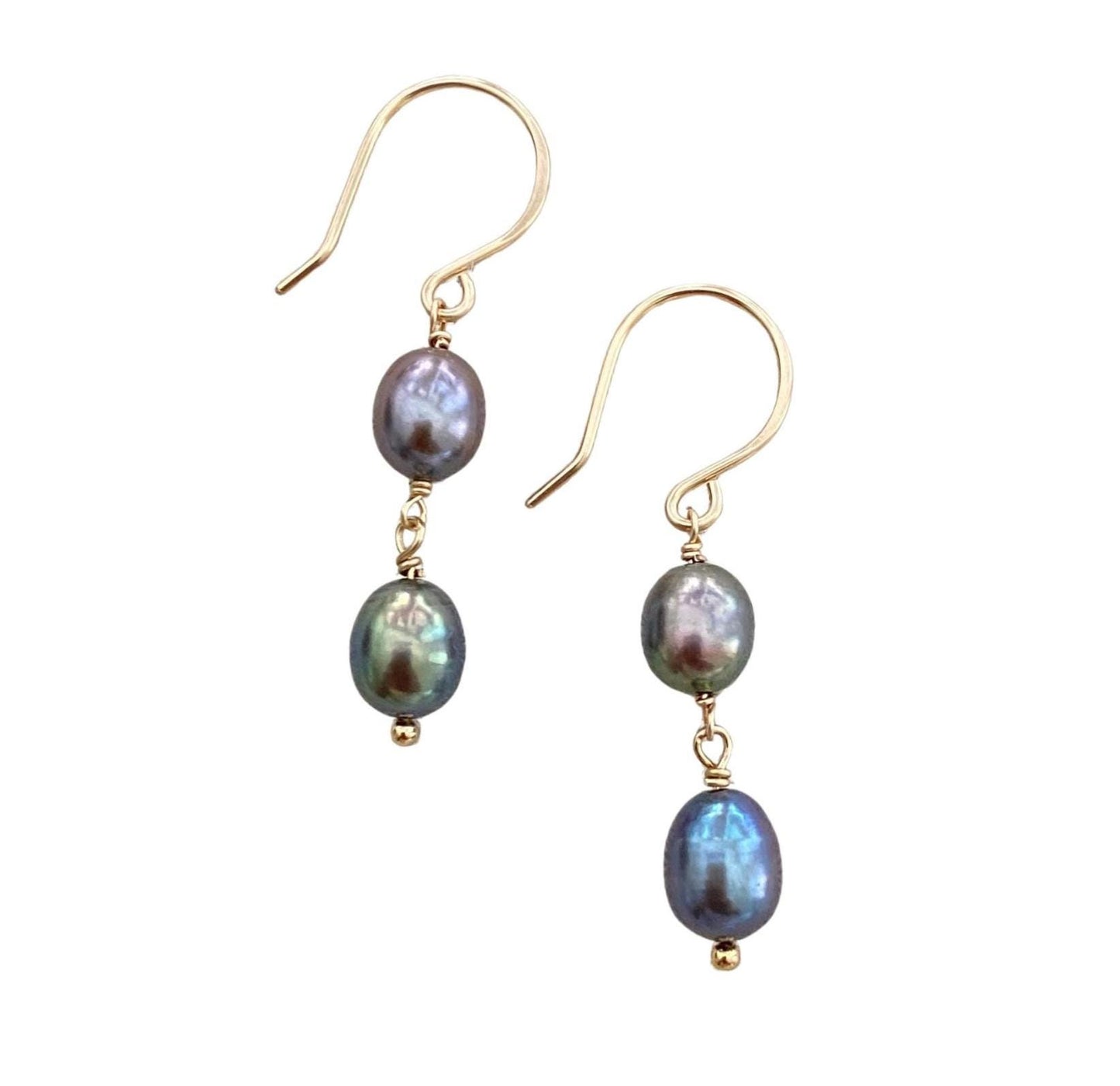 Peacock Pearl Drop Earrings: 14k Gold Filled Freshwater Pearls