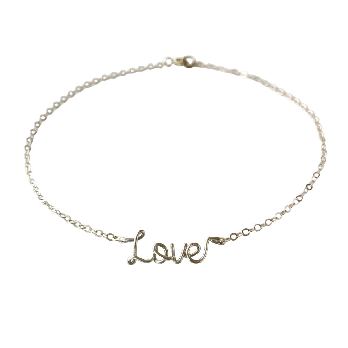Sterling Silver 'Love' Anklet: Tiny Delicate Word Ankle Bracelet