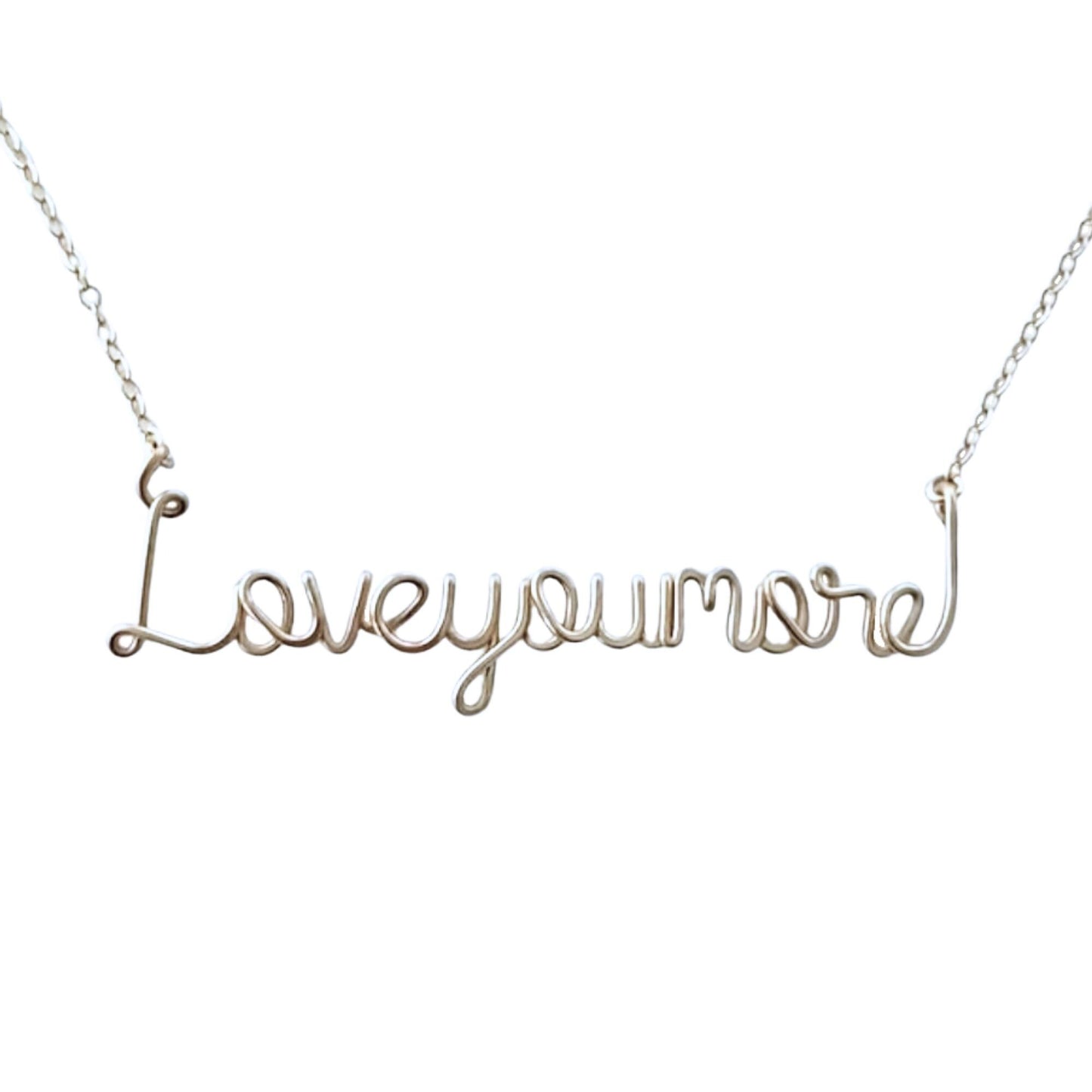 Love You More Necklace: Sterling Silver Wire Script Love Jewelry. Handmade