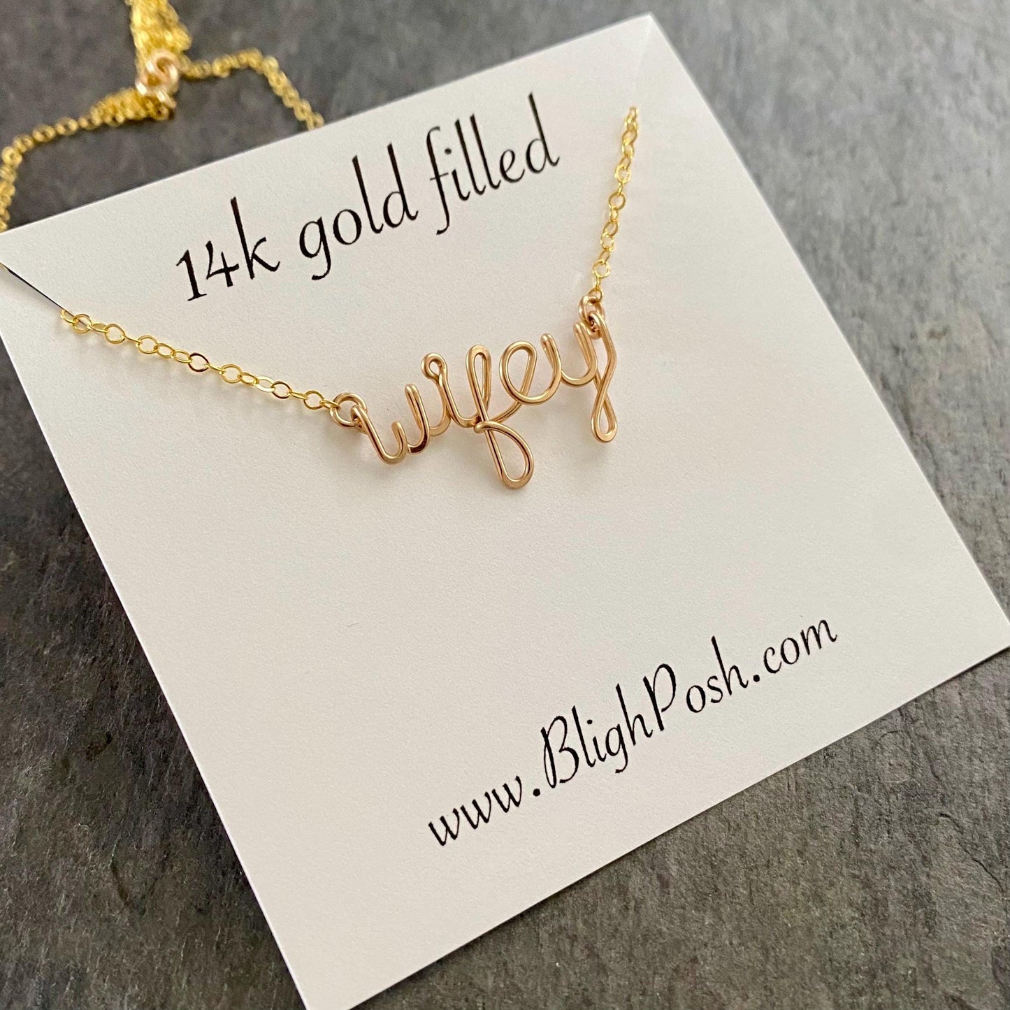 Wifey Necklace: 14k Gold Filled Script Name, Bridal Gift