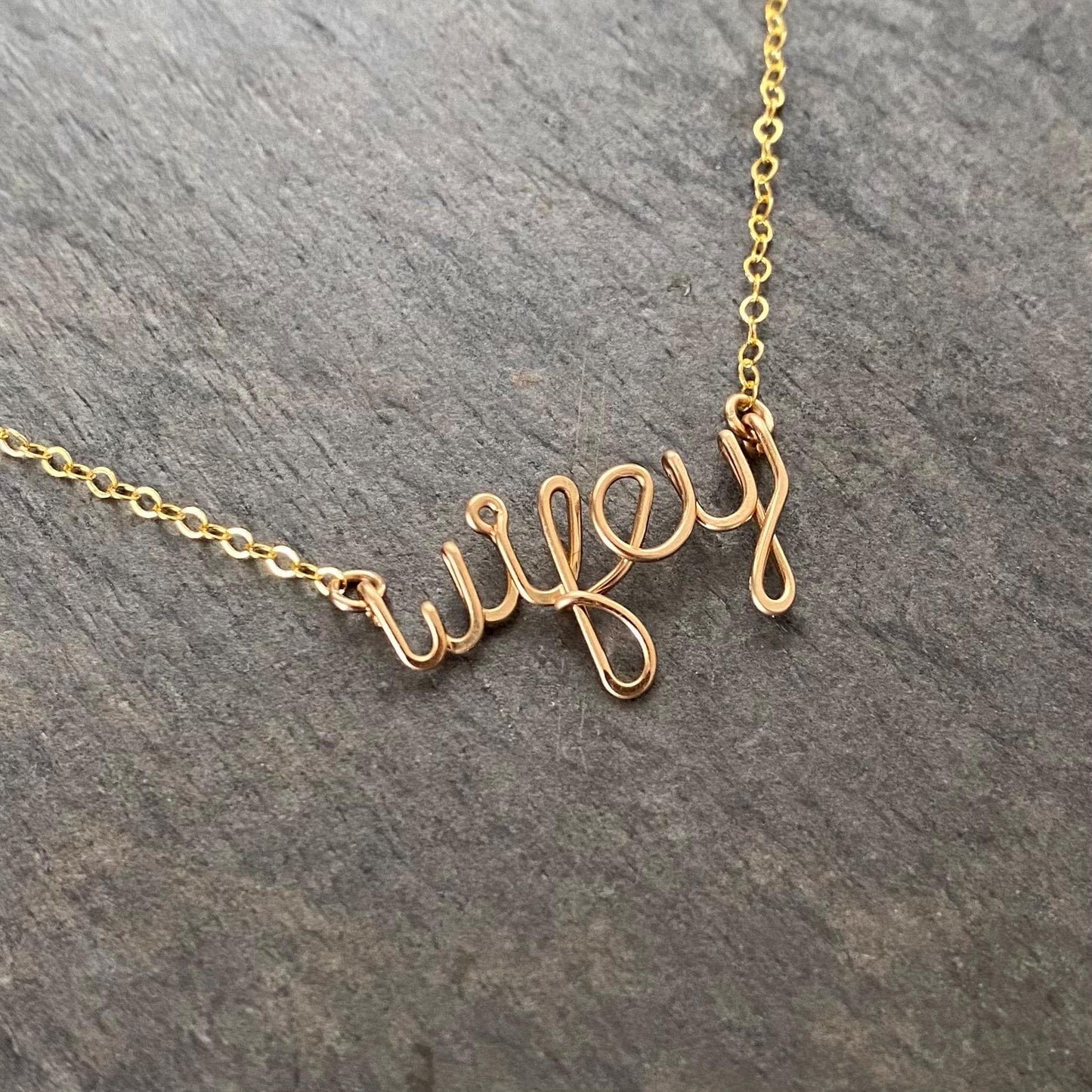 Wifey Necklace: 14k Gold Filled Script Name, Bridal Gift