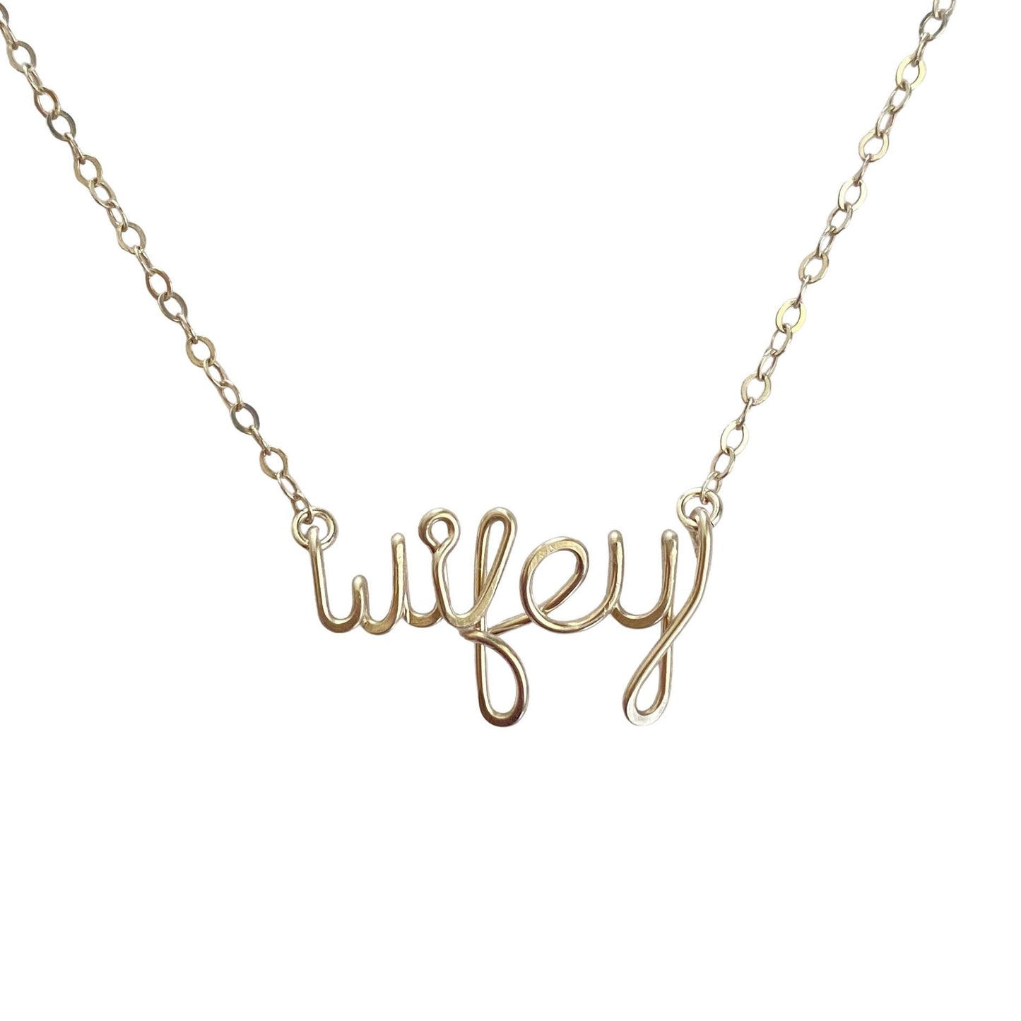 Wifey Necklace: Sterling Silver Script Name, Bridal, Valentines Gift