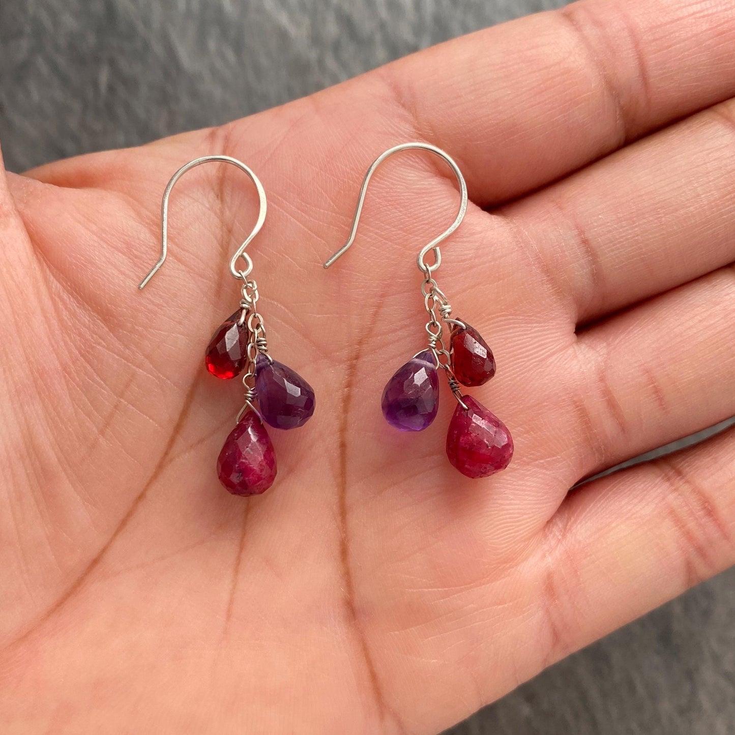 Garnet Ruby Amethyst Sterling Silver Chandelier Earrings
