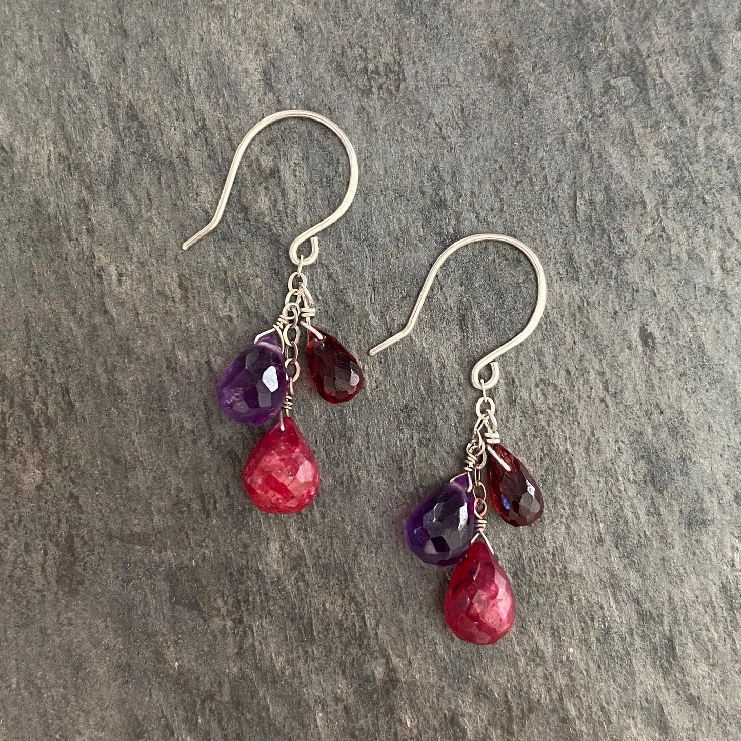 Garnet Ruby Amethyst Sterling Silver Chandelier Earrings