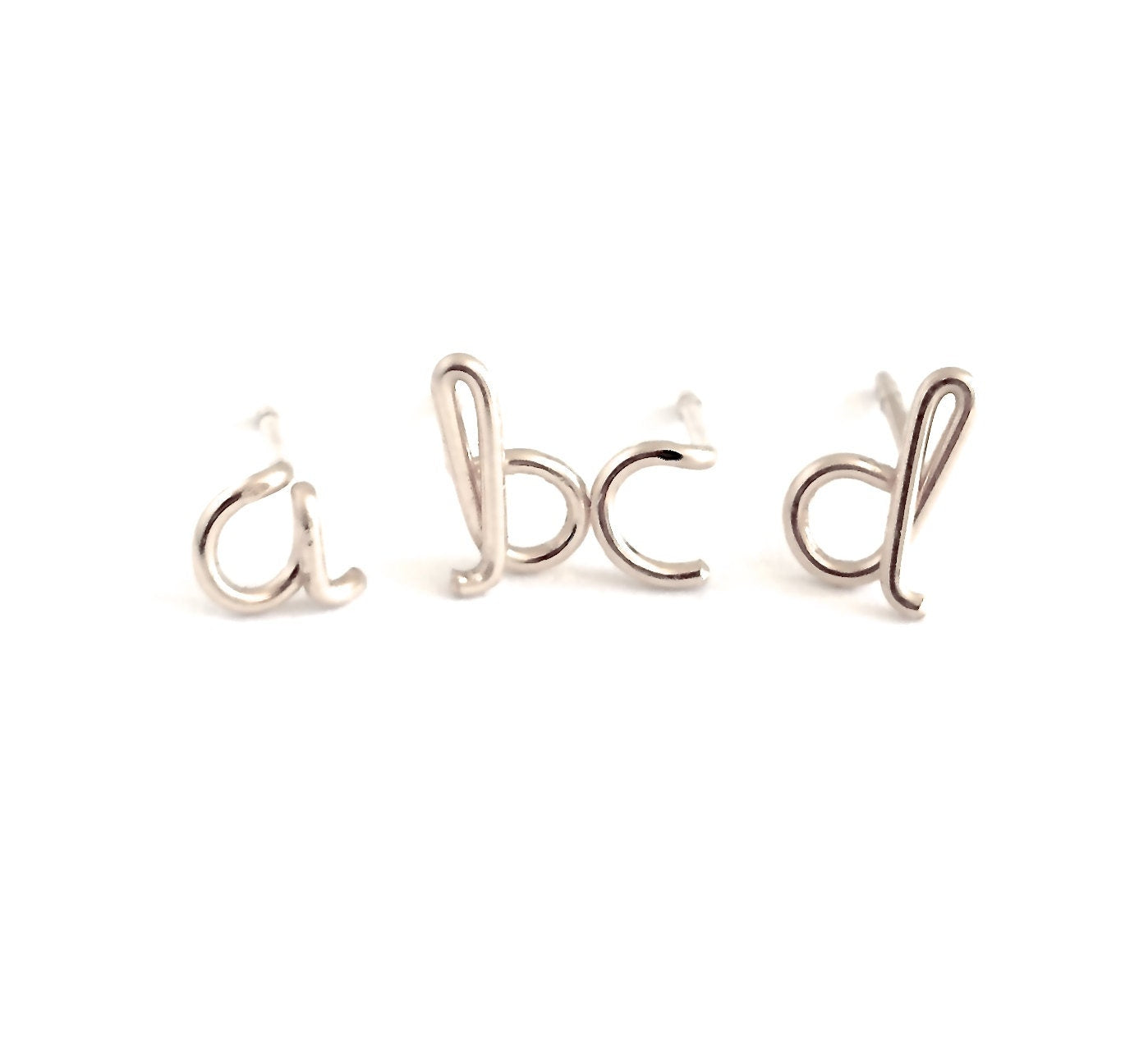 Sterling Silver Initial Stud Earrings: Dainty Script Letter Posts