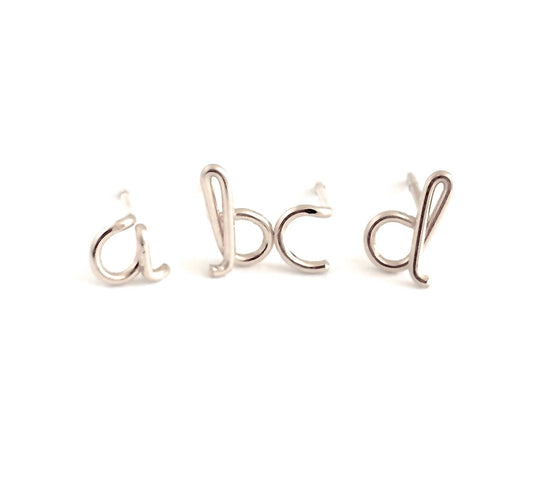 Sterling Silver Initial Stud Earrings: Dainty Script Letter Posts