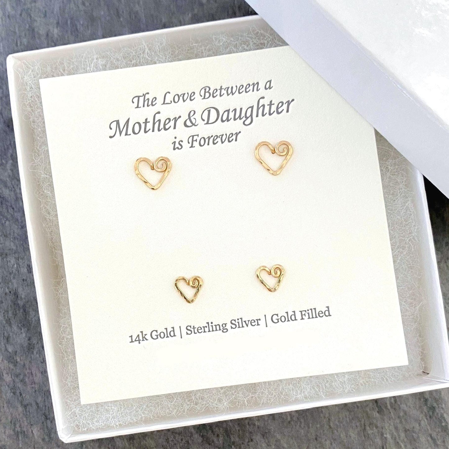 Mother Daughter 14k Gold Heart Studs Set: Hammered Texture Earrings