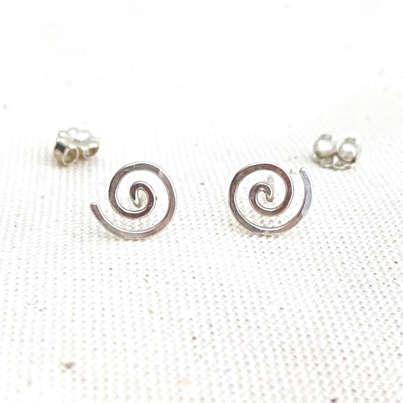 Hand Hammered Sterling Silver Spiral Studs: Minimalist Swirl Earrings