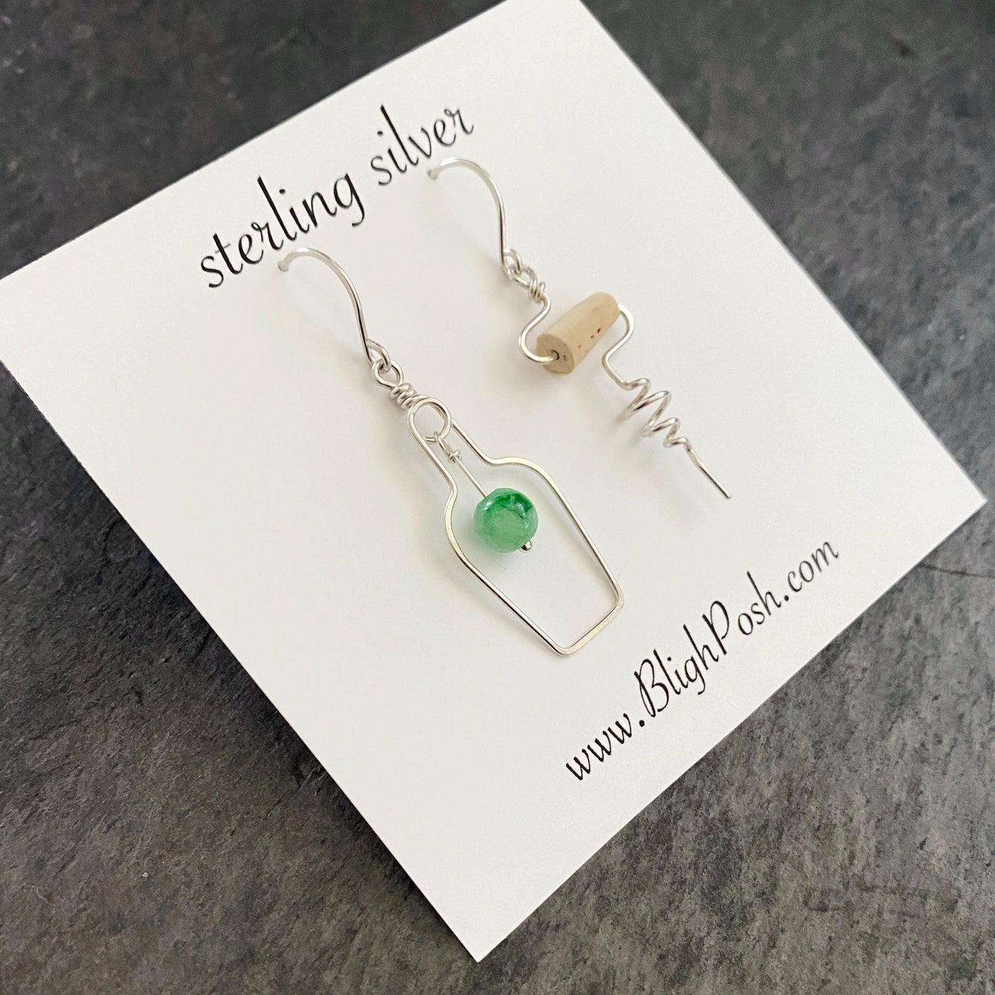 Jade Wine Bottle Cork Screw Earrings, Cocktail Lover Gift