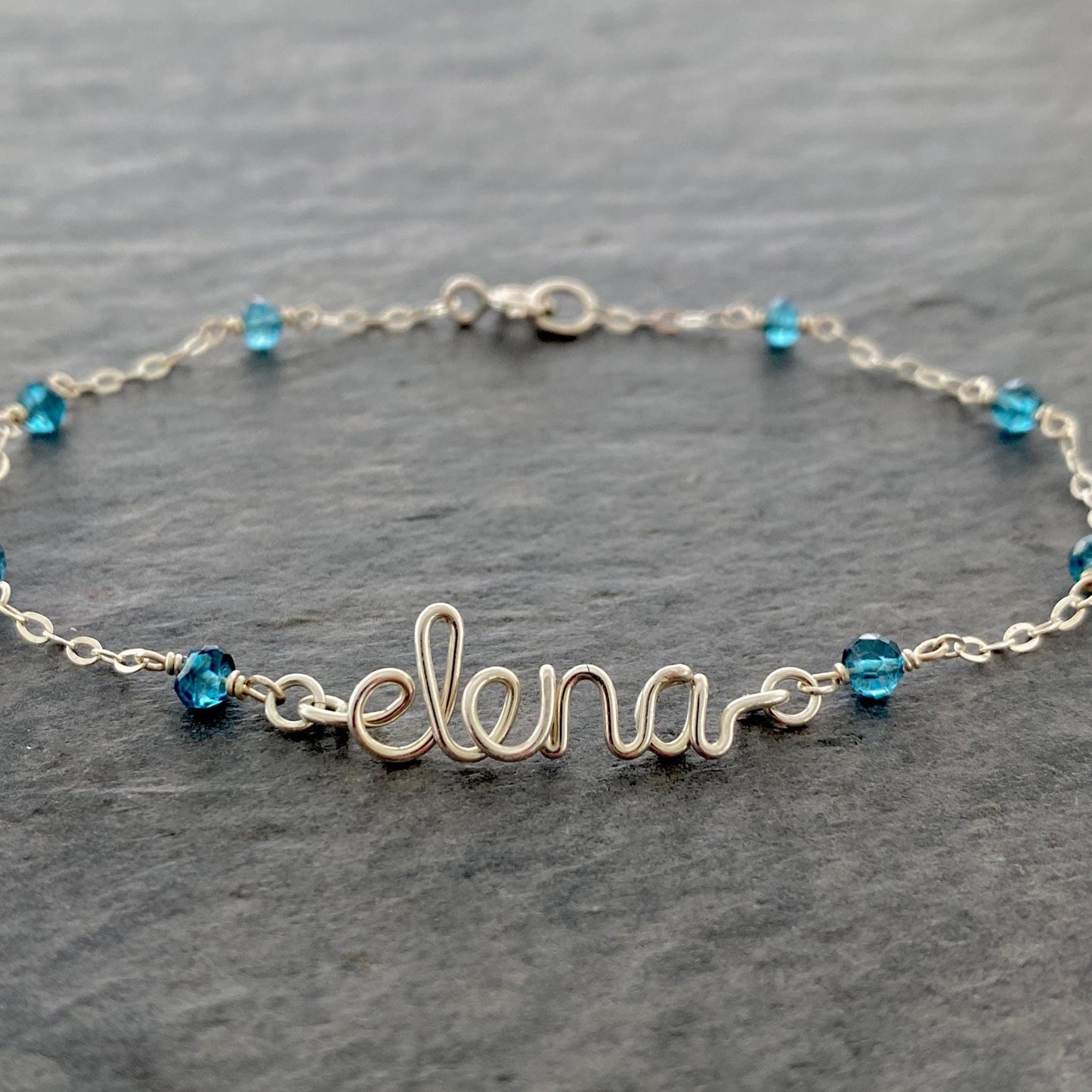 Pearl Name Bracelet: Sterling Silver Lowercase Script, Gemstone and Chain