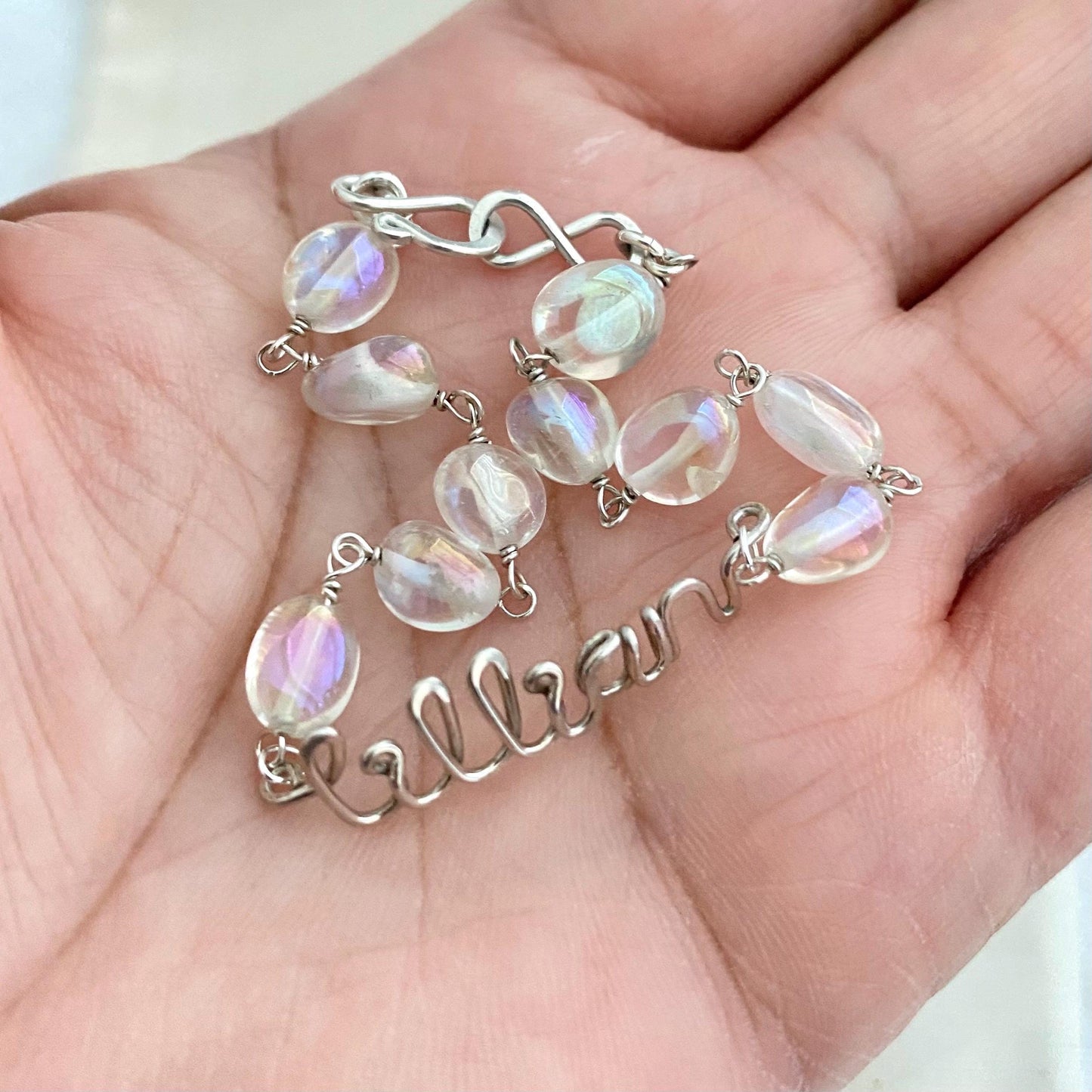 Custom Fire Rainbow Quartz Sterling Silver Name Bracelet, ONLY ONE Available